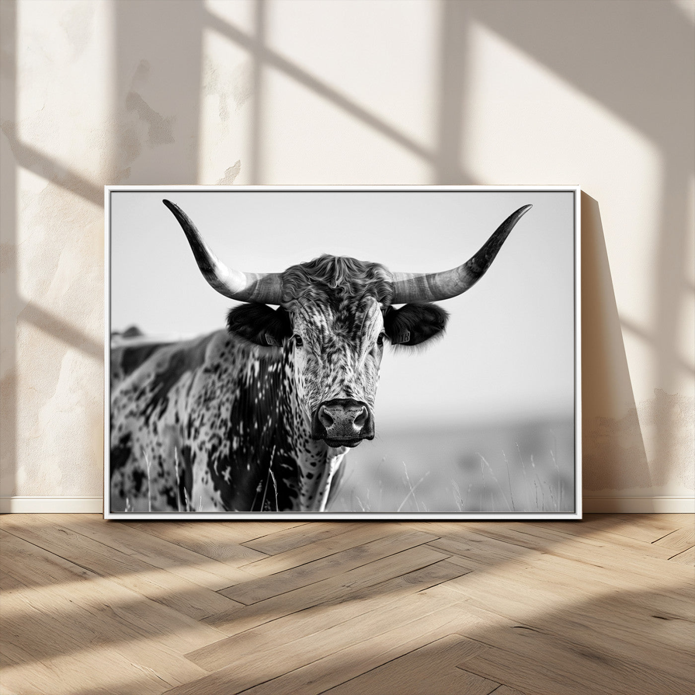 MGV-FC-36X24 - Texas Highland Cow Longhorn Canvas Print - Rustic Farmhouse Wall Art - Large Texas Longhorn