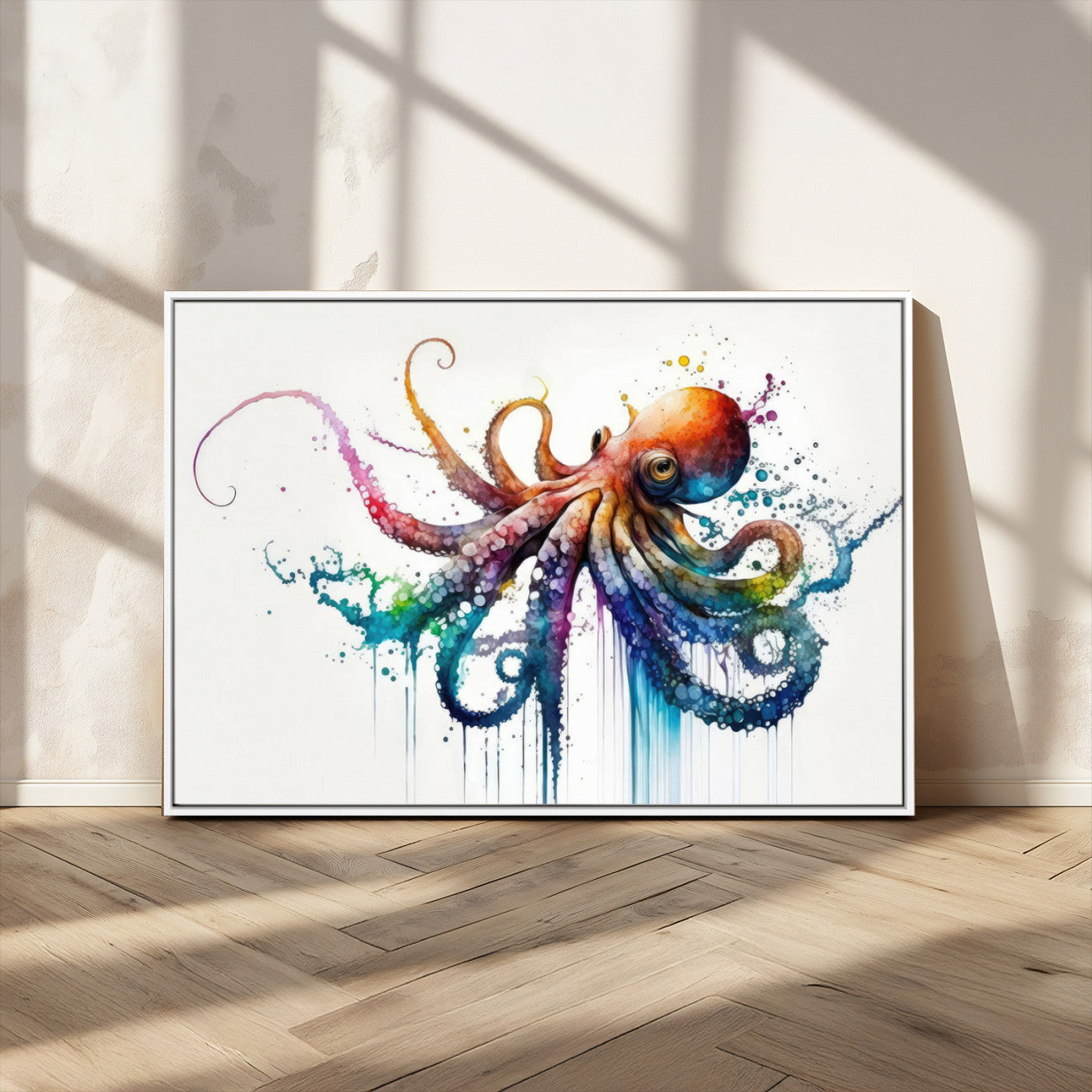 MGV-FC-36X24 - Watercolor Vibrant Octopus Wall Art Canvas Print | Abstract Sea Life Art | Colorful Marine Creature