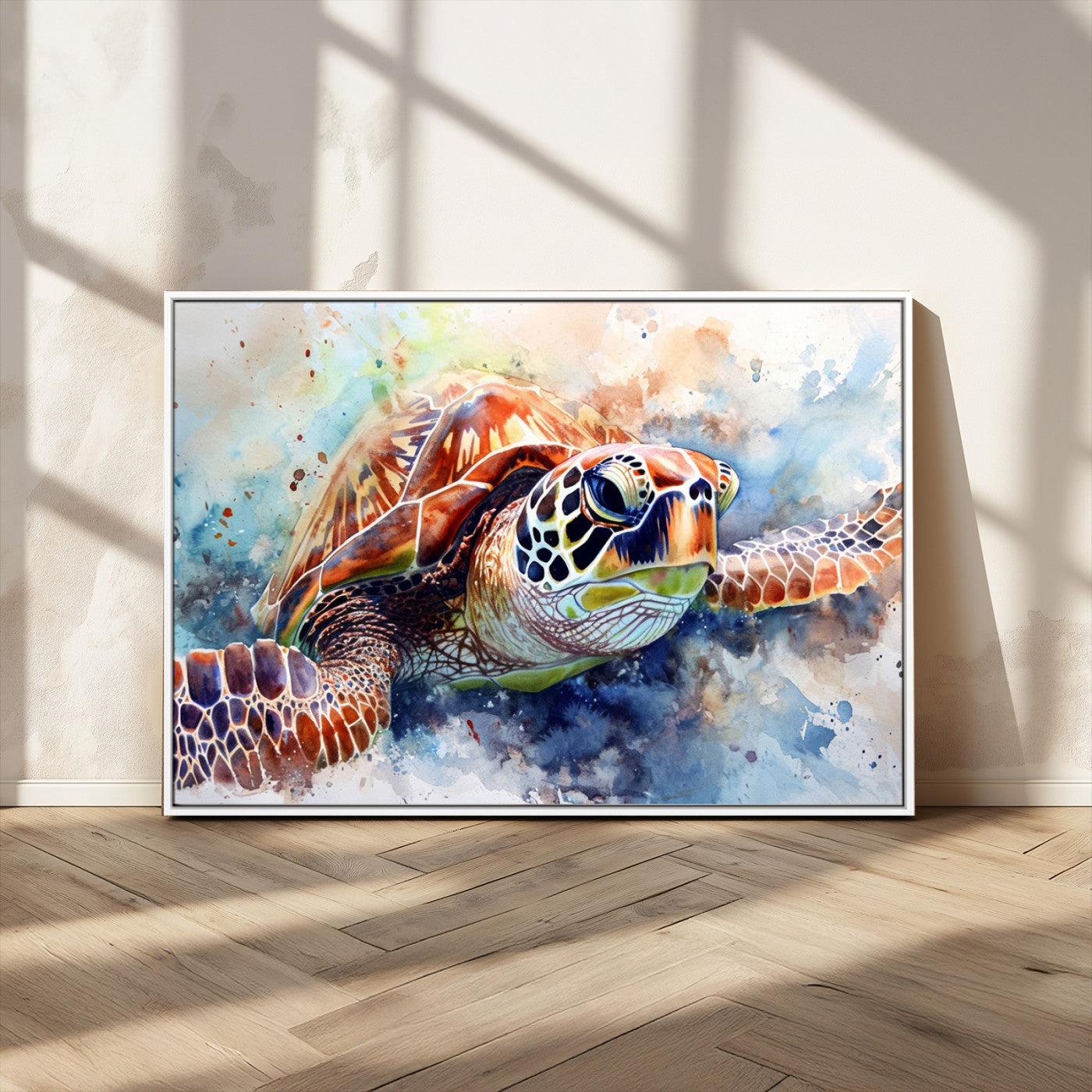 MGV-FC-36X24 - Watercolor Sea Turtle Wall Art Canvas Print - Vibrant Ocean Colors in Watercolor Style - Ready to