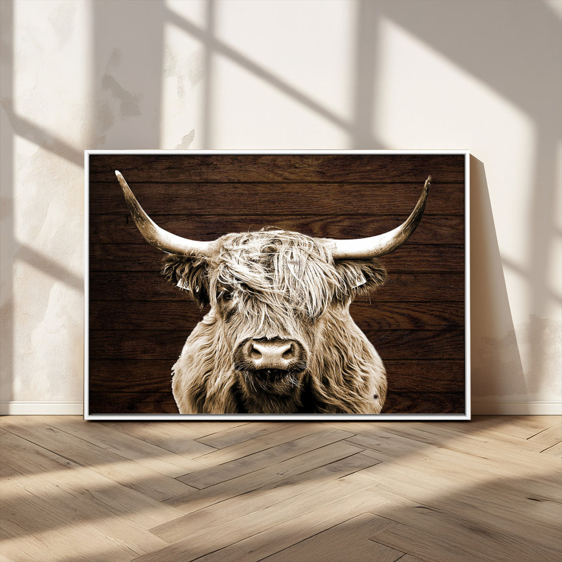 Highland Cow Wall Art Canvas Print, Rustic Farmhouse Decor, Majestic Scottish Highland Bull Portrait