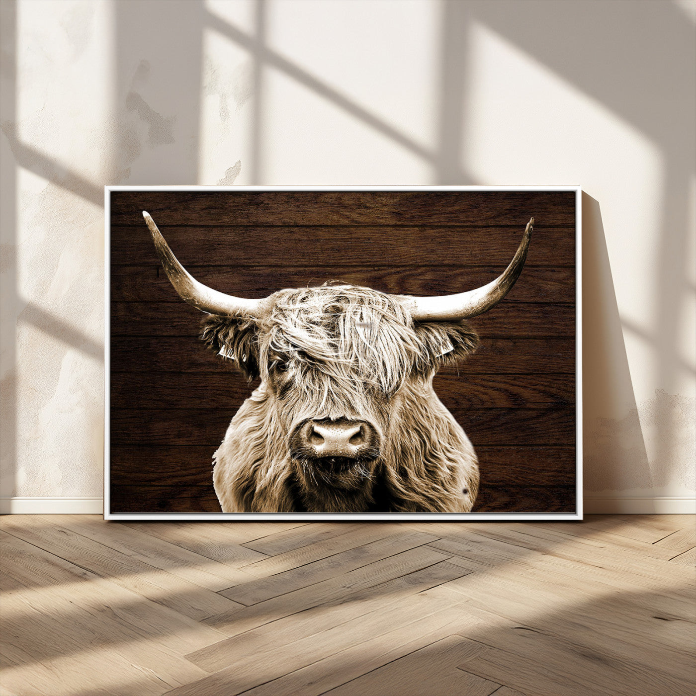 MGV-FC-36X24 - Highland Cow Wall Art Canvas Print, Rustic Farmhouse Decor, Majestic Scottish Highland Bull Portrait