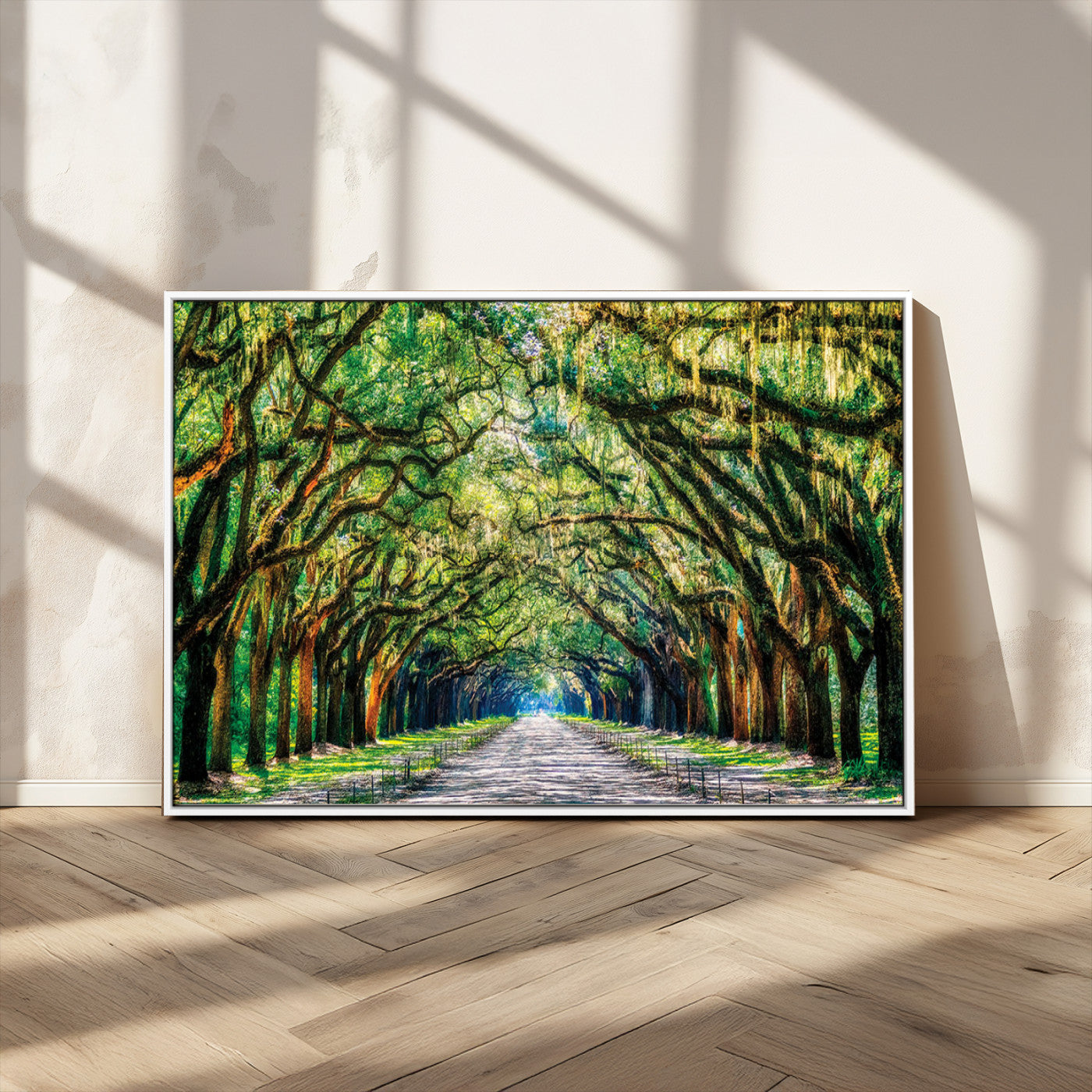 MGV-FC-36X24 - Serene Tree Tunnel Wall Art Canvas Print – Pathway Under Canopy of Lush Green Trees, Nature-Inspired