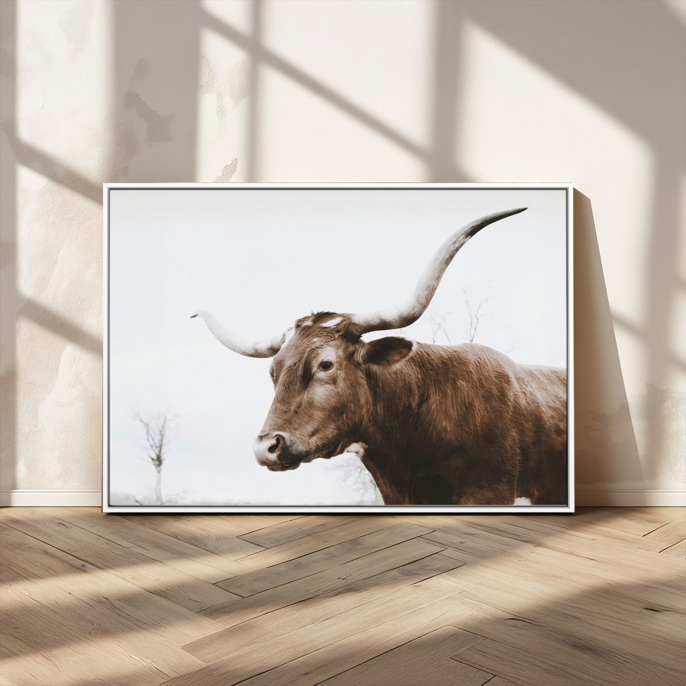 MGV-FC-36X24 - Rustic Bull Wall Art Canvas Print – Modern Longhorn Farmhouse Animal Decor – Abstract Farm Cow