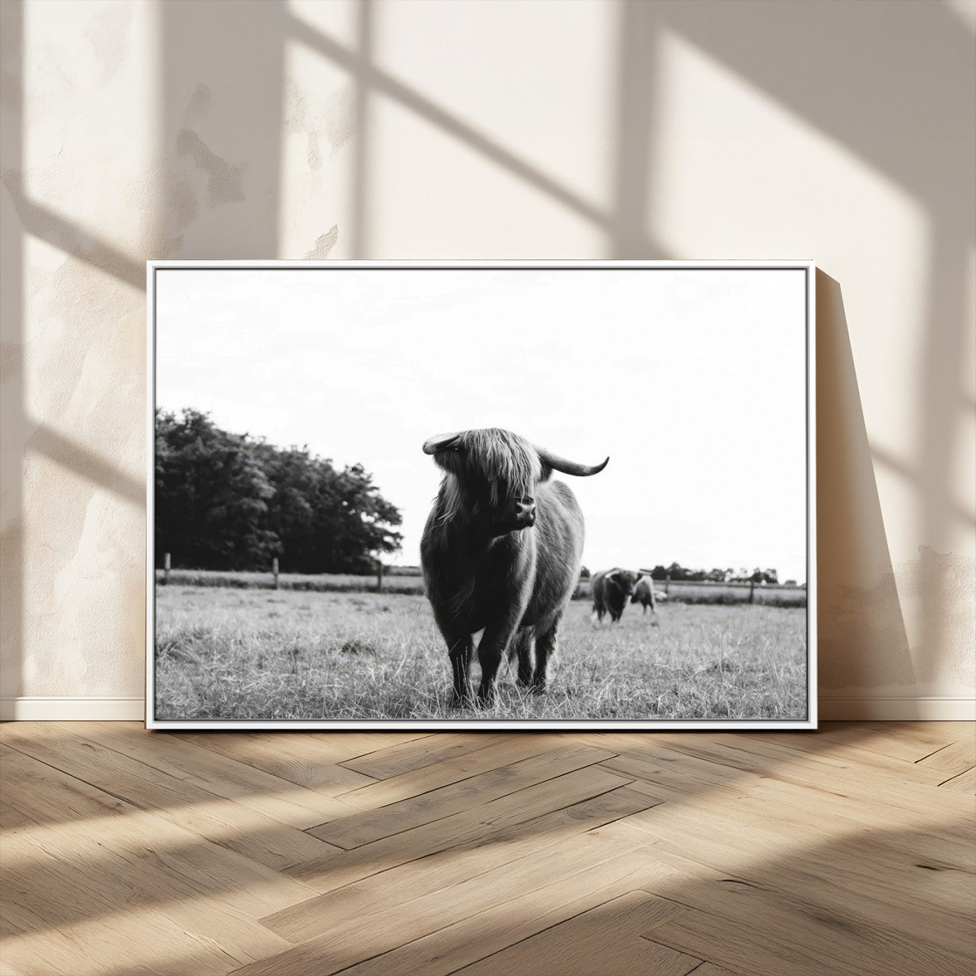 MGV-FC-36X24 - Black and White Highland Cow Wall Art Canvas Print | Rustic Western Decor for Living Room or Office,