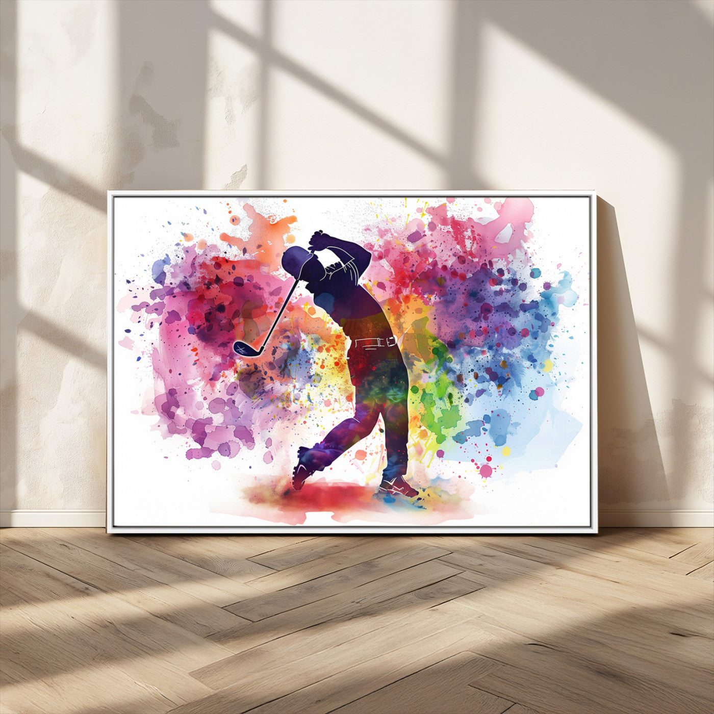 MGV-FC-36X24 - Colorful Golfer Swing Wall Art Canvas Print - Ready to Hang, Framed Sports Decor