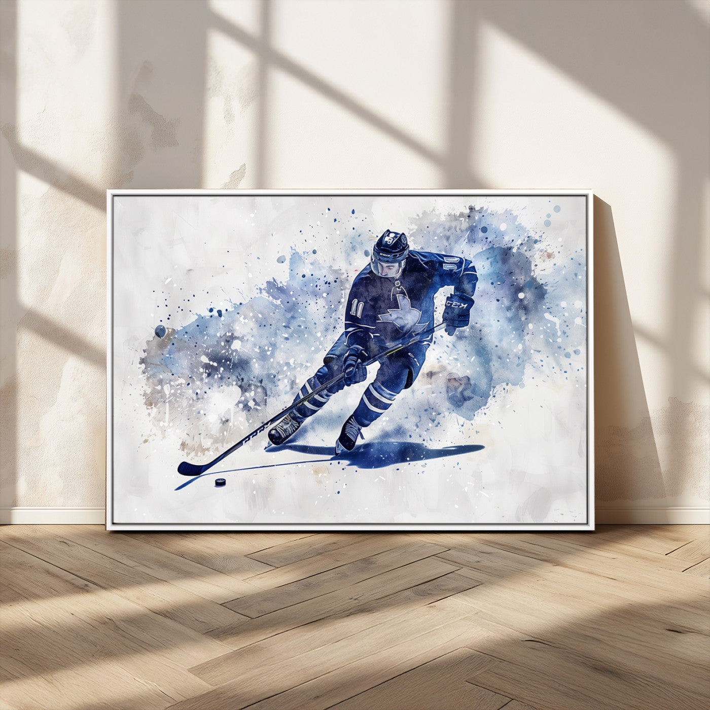 MGV-FC-36X24 - Hockey Player Wall Art Canvas Print - Sports-Inspired Watercolor Decor - Ready to Hang