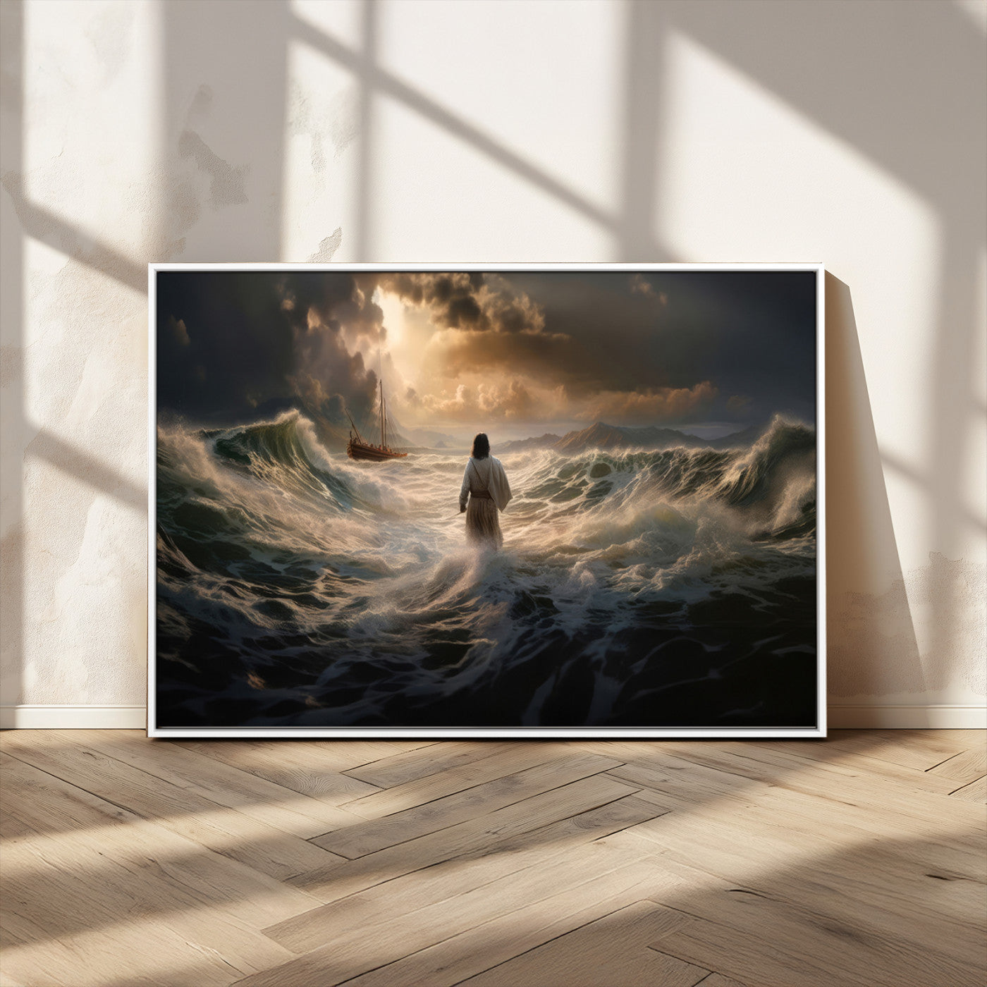 MGV-FC-36X24 - Jesus Walking on Water Wall Art Canvas Print - Religious Spiritual Decor - Jesus Wall Art Canvas
