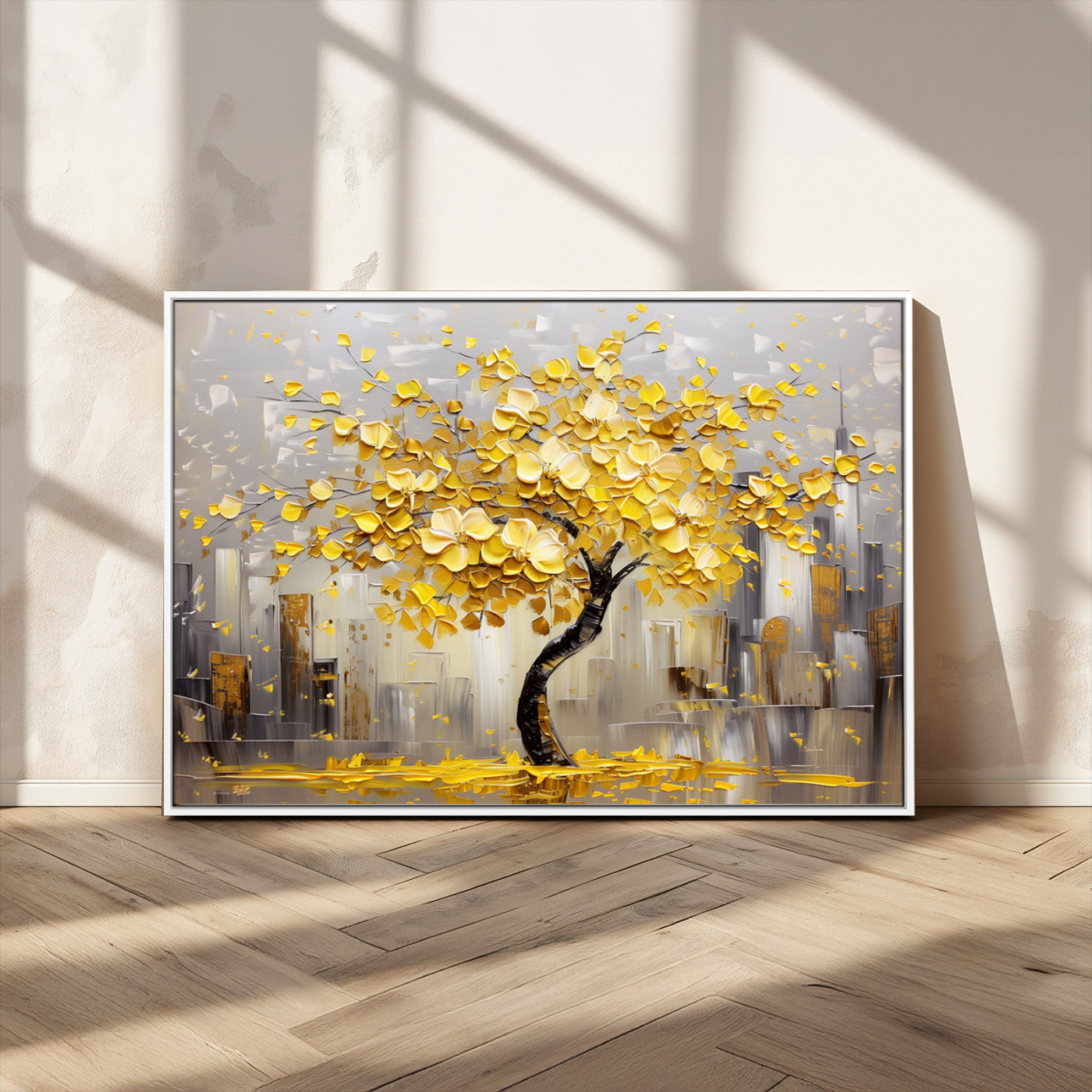 -Golden Tree Canvas Print | Abstract Wall Art for Modern Homes | Ready to Hang Framed Artwork