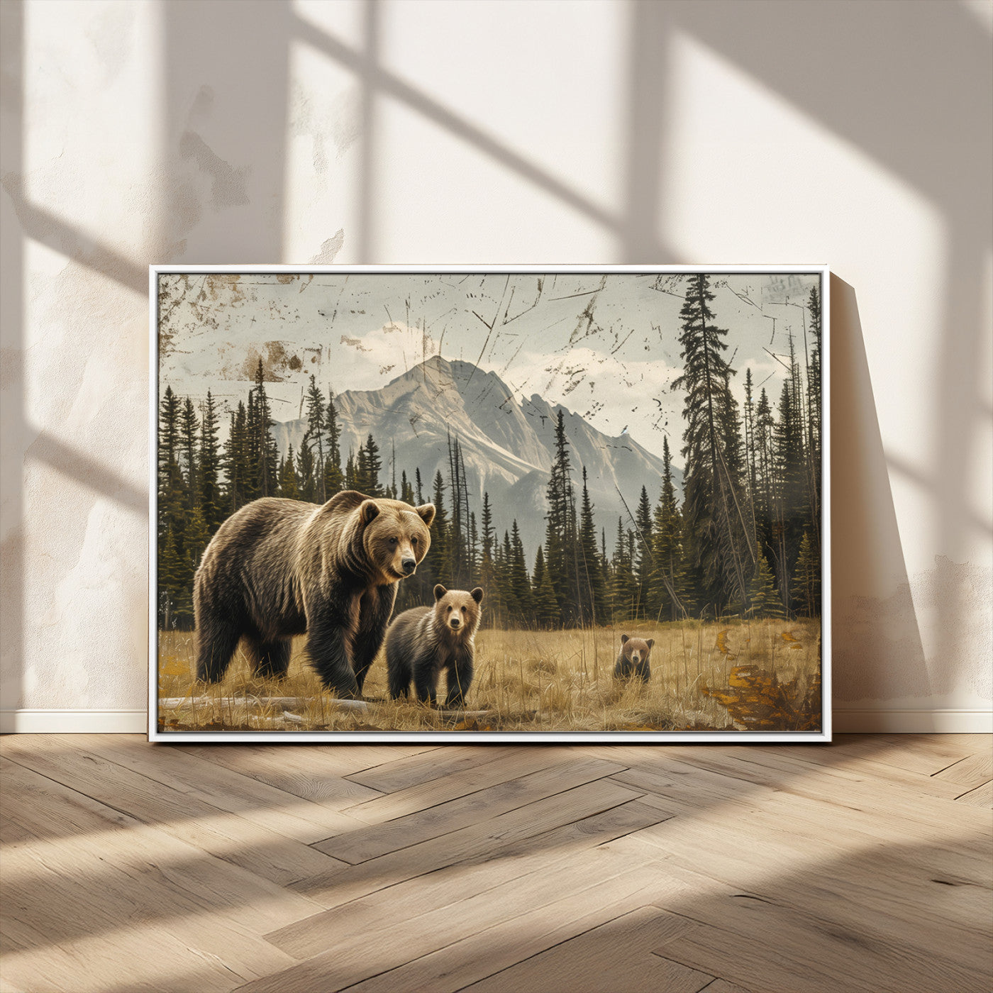 MGV-FC-36X24 - Rustic Grizzly 399 Bear Family Wall Art Canvas Print