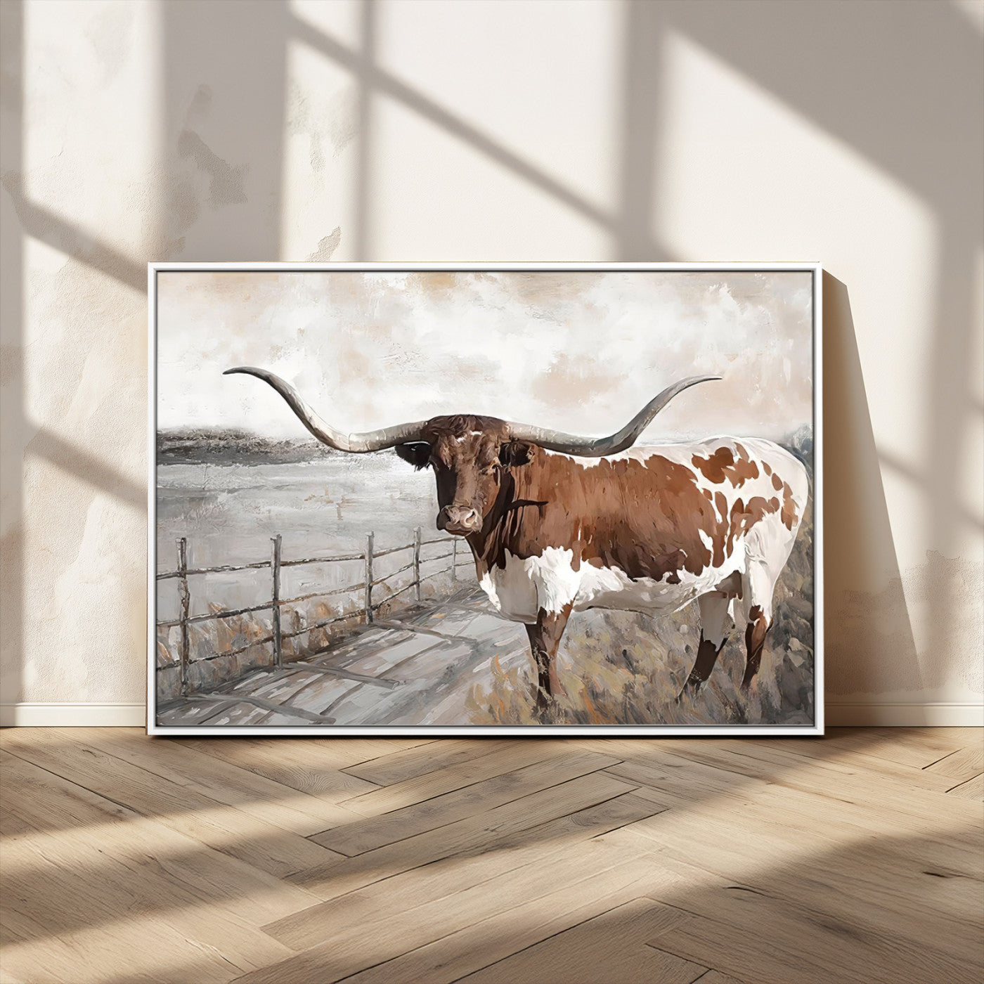 57340-MGV-CV-36X24-Vintage Texas Cow Wall Art Canvas Print, Rustic Longhorn Wall Art | Canvas Print for Farmhouse Decor