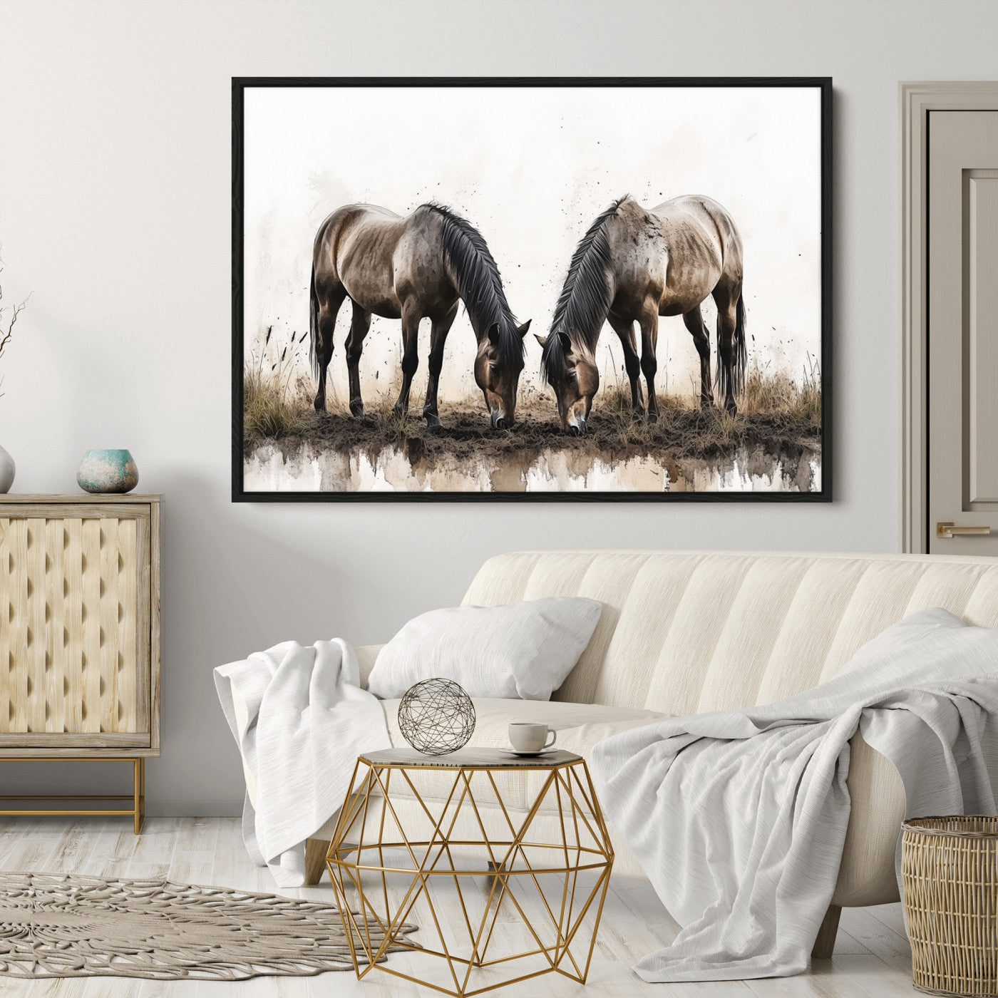 71729-MGV-CV-36X24-Chines Ink Style Horses Wall Art Canvas Print