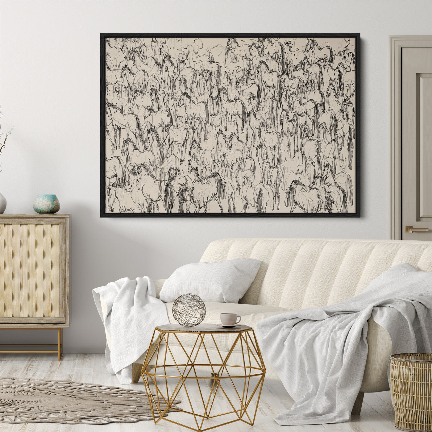 25718-MGV-FC-36X24_Black-Abstract Horse Sketch Wall Art | Ready to Hang and Framed | Farmhouse Wall Decor for Living Room or