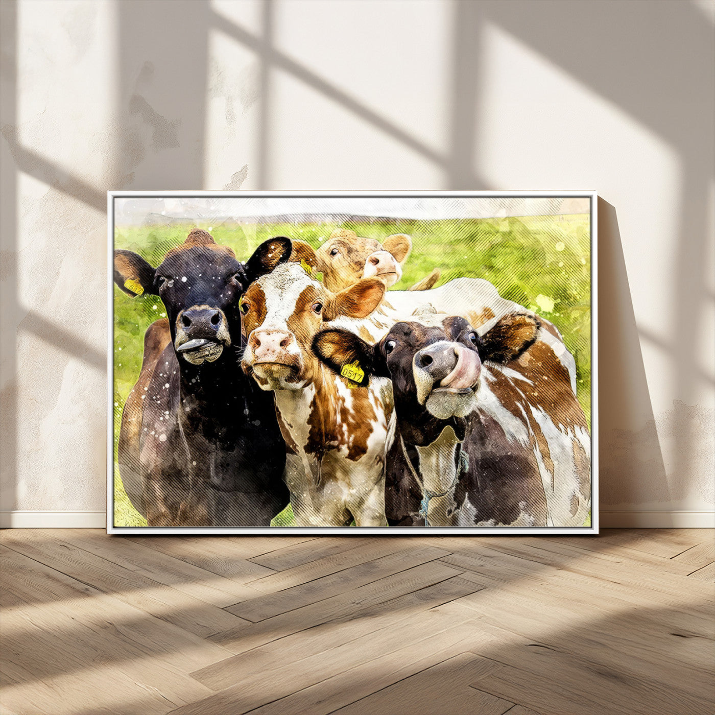 MGV-FC-36X24 - Curious Cows Farmhouse Wall Art | Ready to Hang and Framed Canvas Print | Rustic Farm Decor