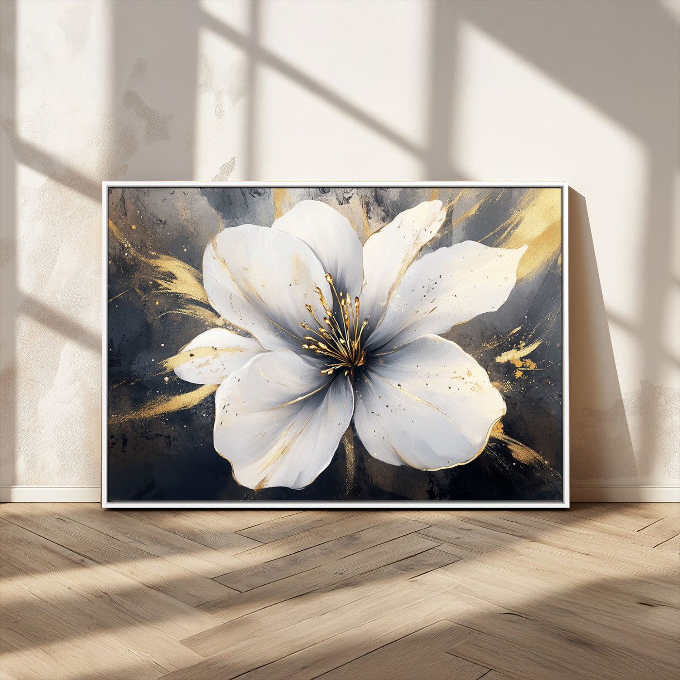 MGV-FC-36X24 - White Flower Wall Art Canvas Print | Ready to Hang | Abstract Floral Wall Decor | Elegant Bloom