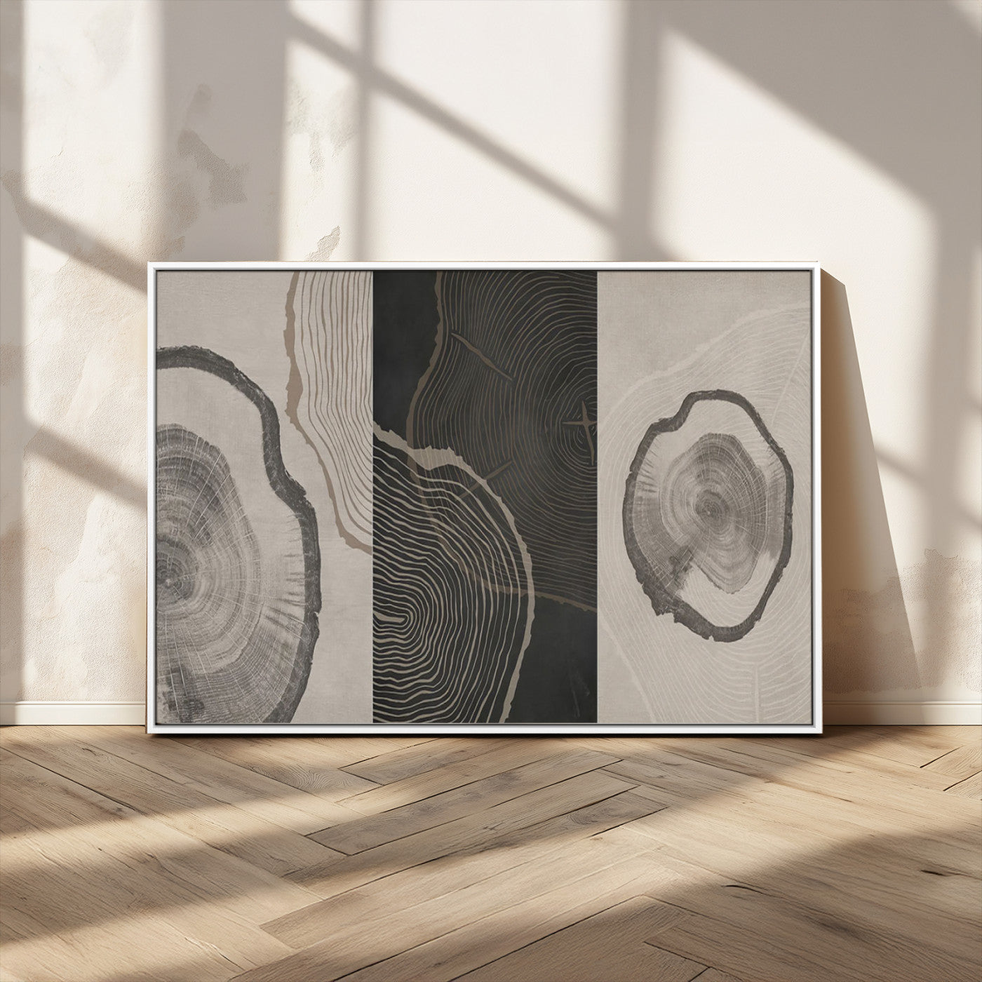 MGV-FC-36X24 - Modern Abstract Tree Ring Canvas Art Set | 3 Panel Large Tree Ring Design for Living Room, Office,