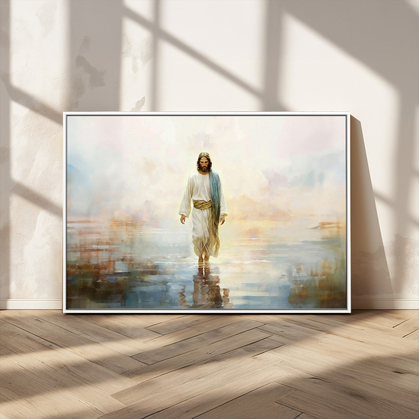 MGV-FC-36X24 - Framed Jesus Walking on Water Wall Art - 3-Panel Christian Canvas Prints, Religious Artwork for