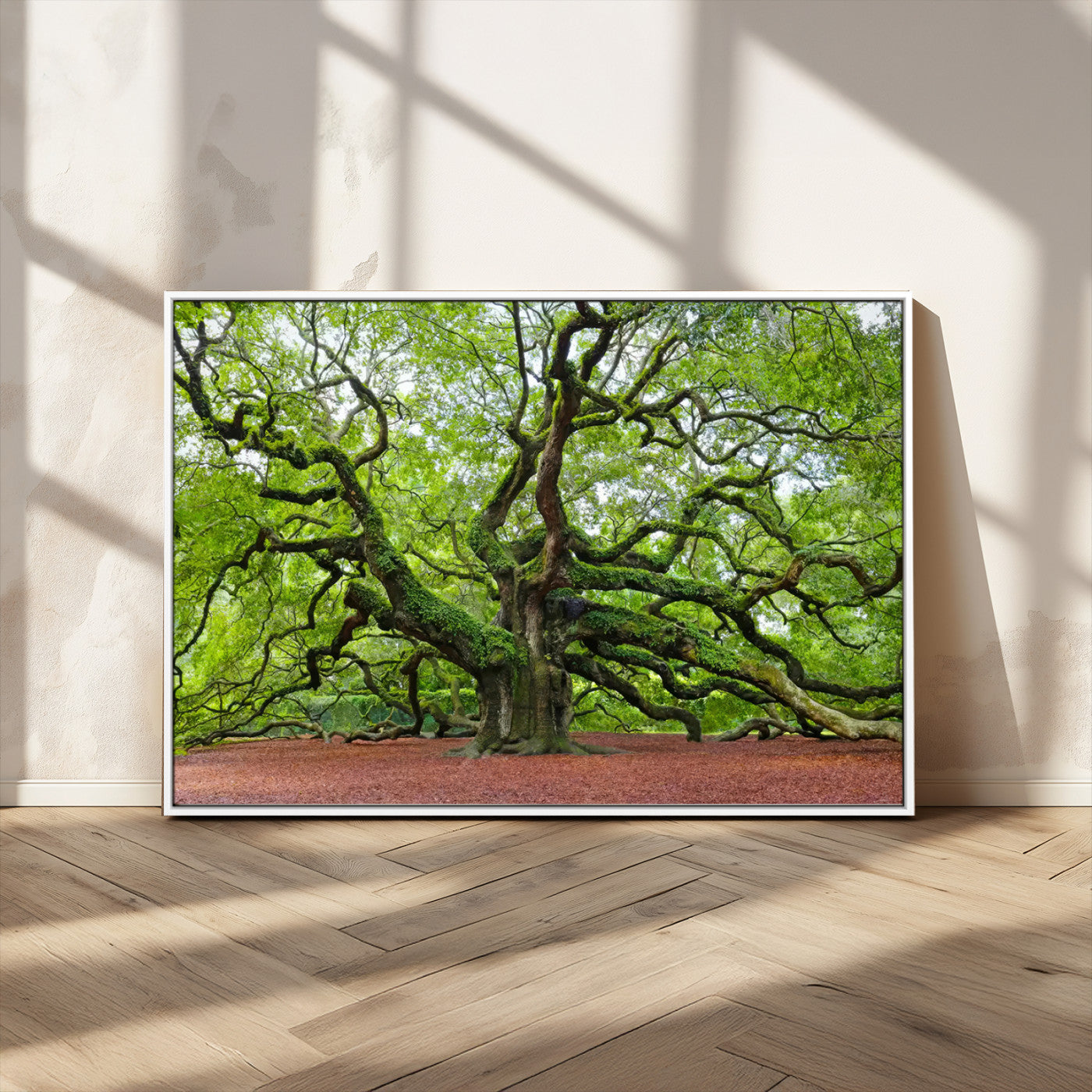 MGV-FC-36X24 - Framed Angel Oak Tree Wall Art - 3-Panel Canvas Prints, Large Green Nature Artwork, Ready to Hang