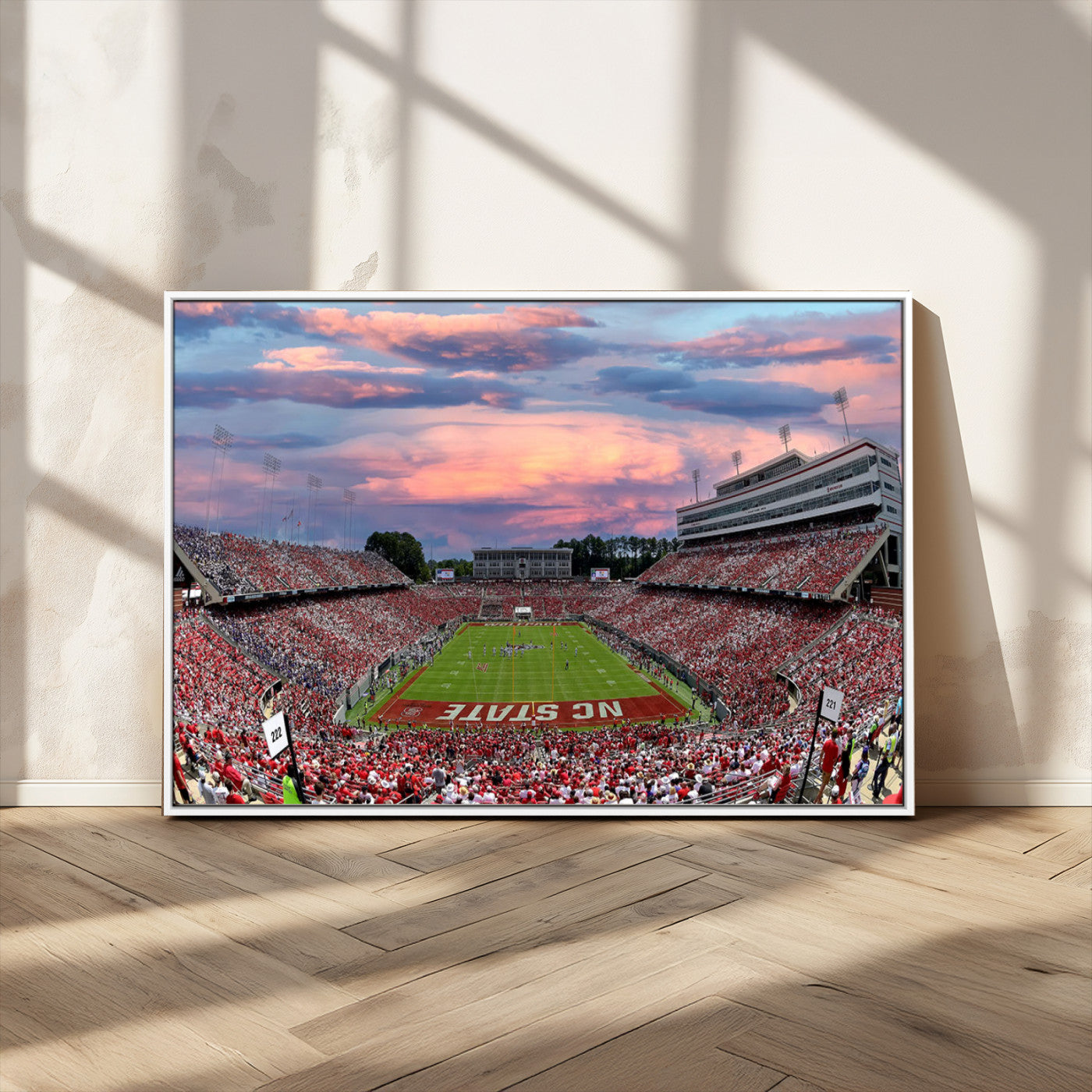 MGV-FC-36X24 - Carter-Finley Stadium Art Sunset Game Triple Canvas Wall Art - NC State Wolfpack Football Match