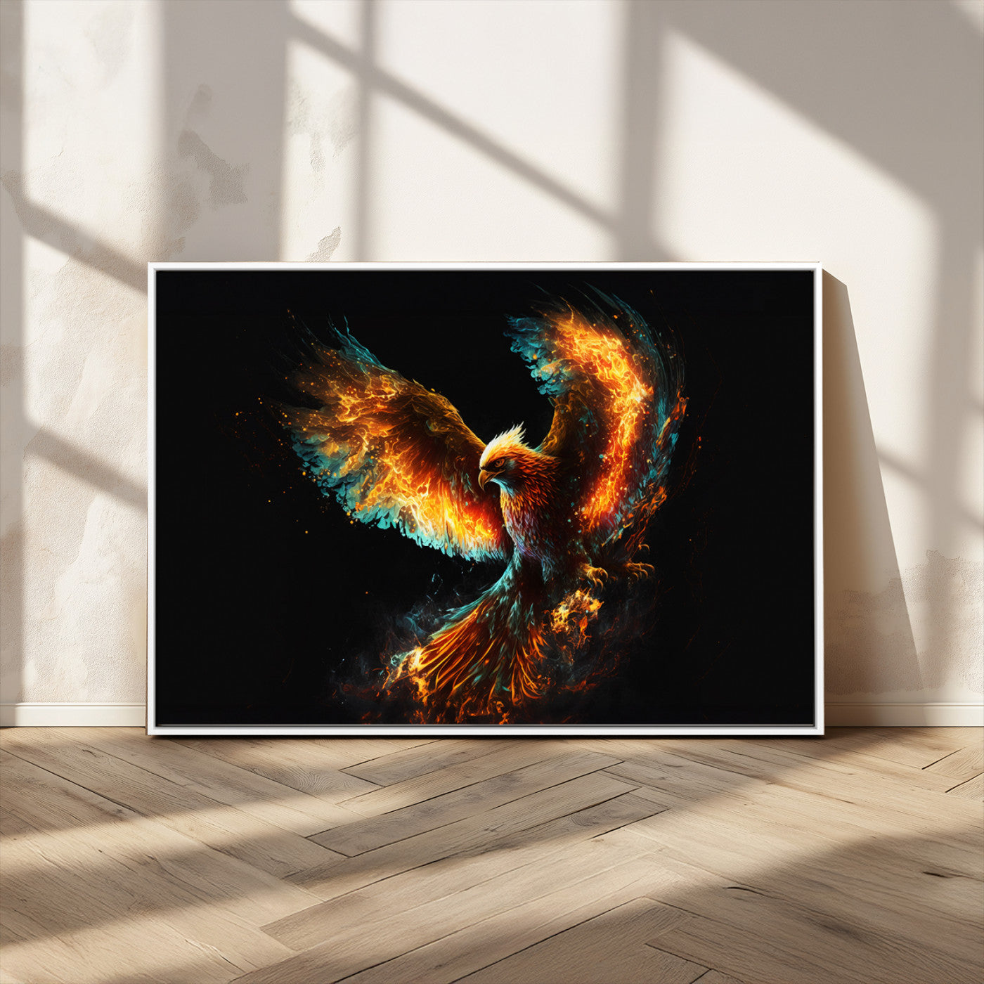 MGV-FC-36X24 - Fiery Phoenix Canvas Print | Ready to Hang Wall Art | Bold Fantasy Decor for Living Room | Majestic