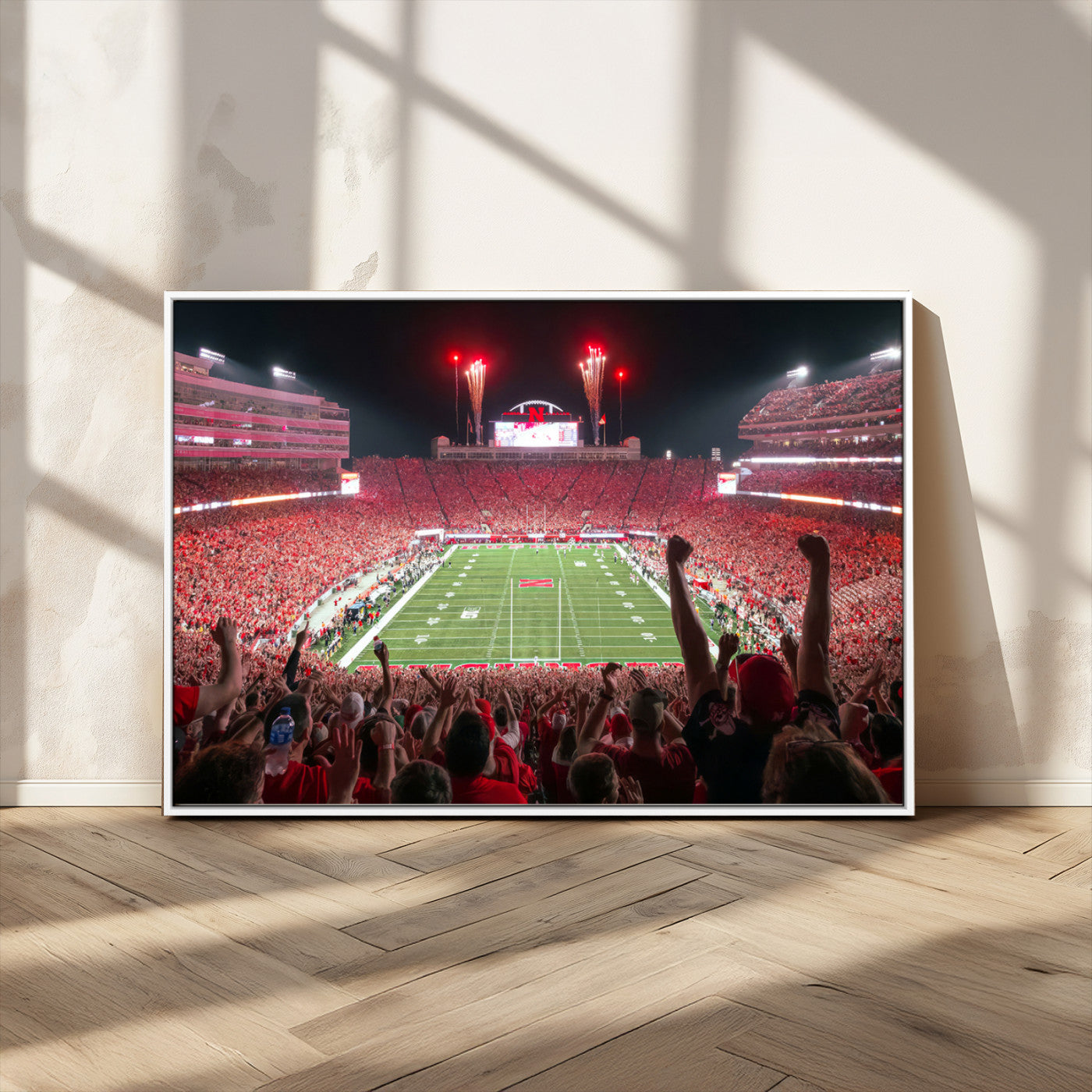 MGV-FC-36X24 - University of Nebraska Cornhuskers Football Team Print - Lincoln Memorial Stadium Wall Art Canvas