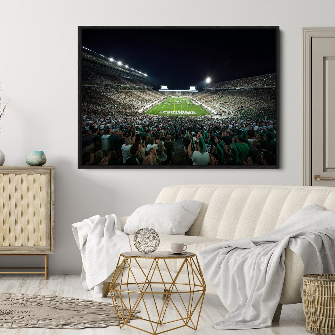 Michigan State Spartans Football Team Print - East Lansing Spartan Stadium Wall Art Canvas Print