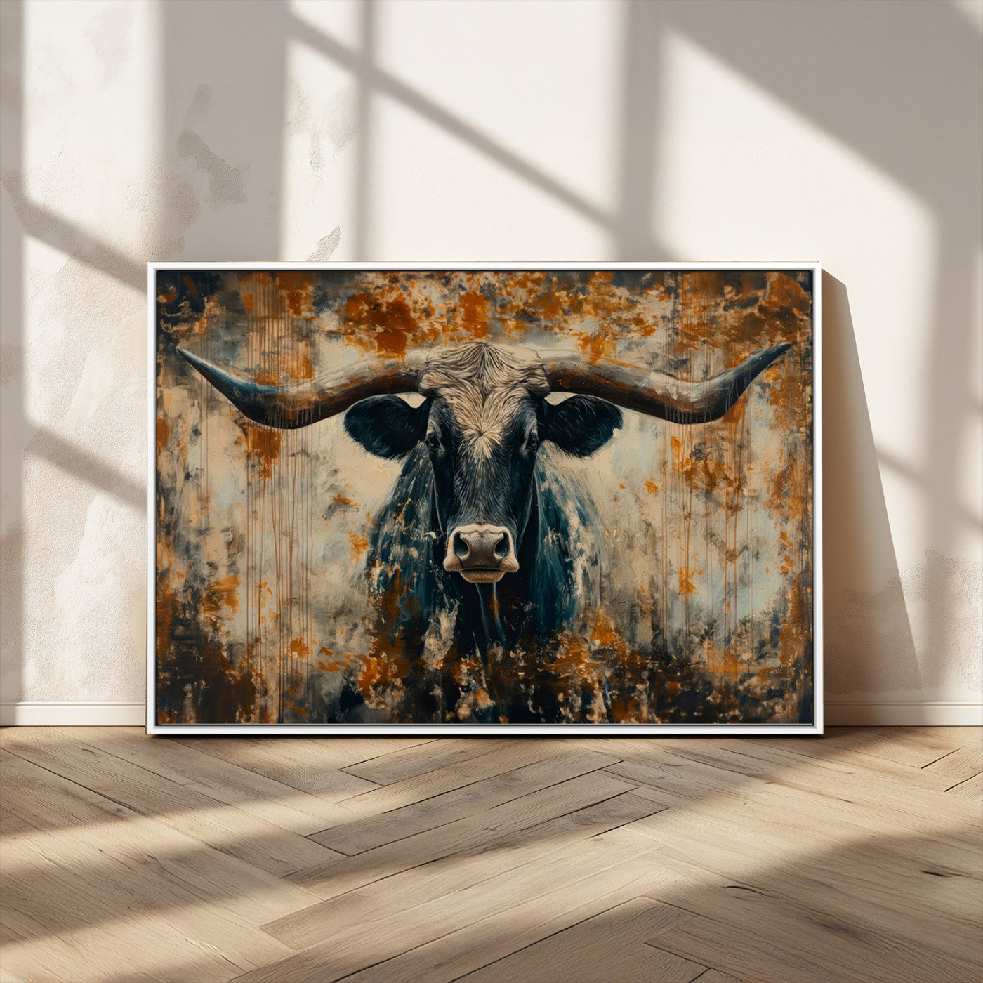 MGV-FC-36X24 - Abstract Longhorn Bull Wall Art | Rustic Western Wall Decor | Framed and Ready to Hang | Ideal for