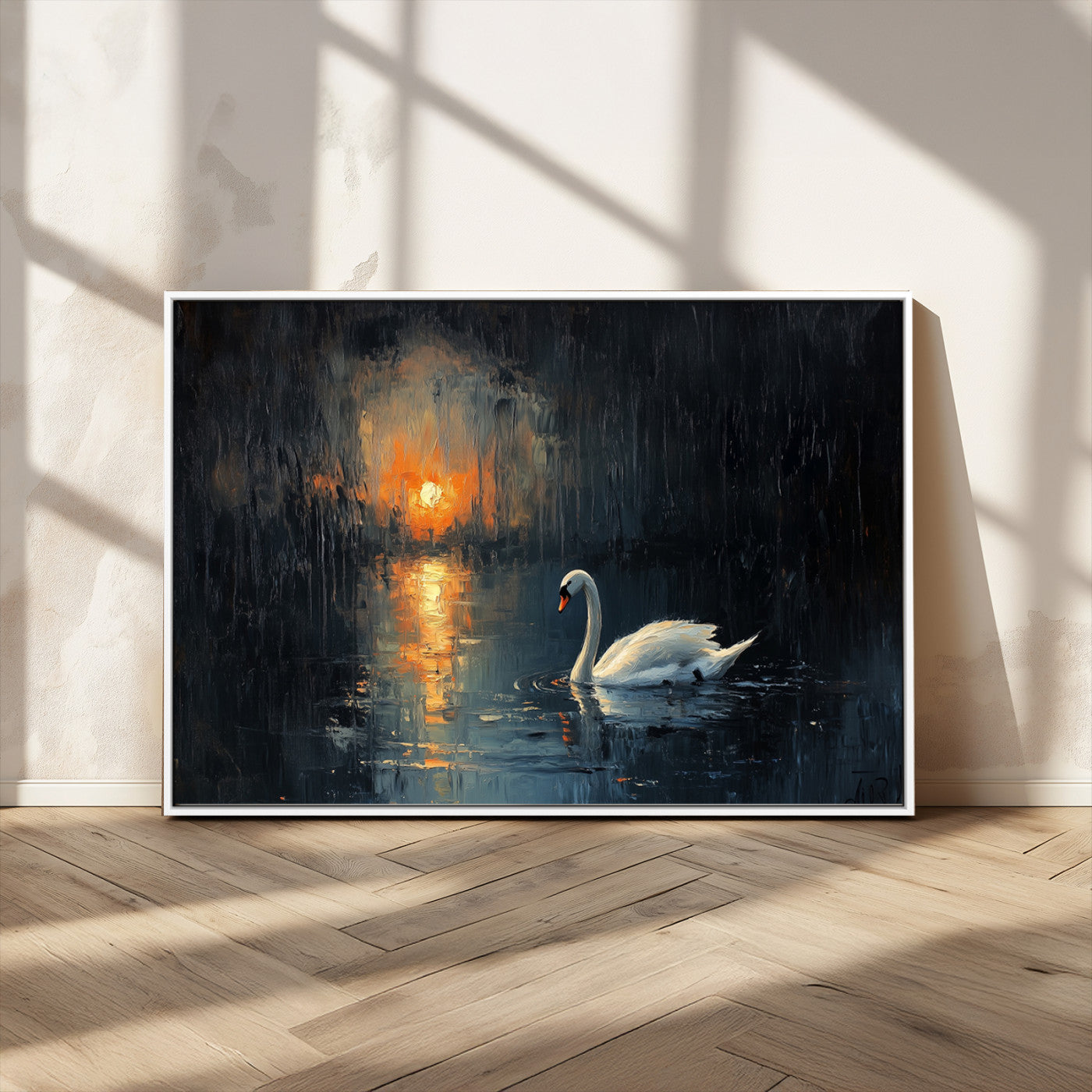 MGV-FC-36X24 - Abstract Swan on Water Wall Art Canvas Print - Elegant Nature Scene for Modern Home Decor
