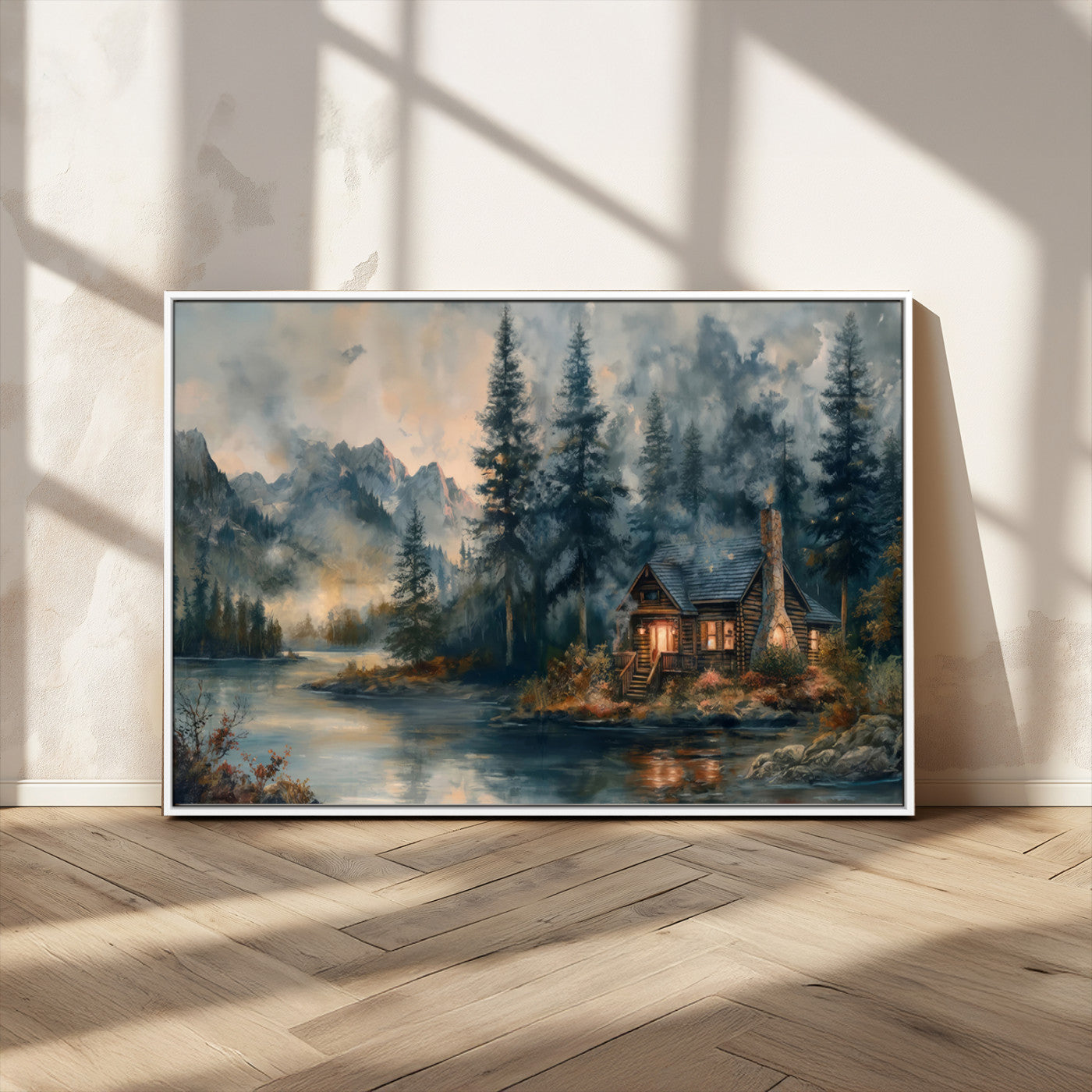 MGV-FC-36X24 - Rustic Cabin Woods Wall Art Print | Lake in a Forest Canvas Print | Cabin, Lodge, and Farmhouse