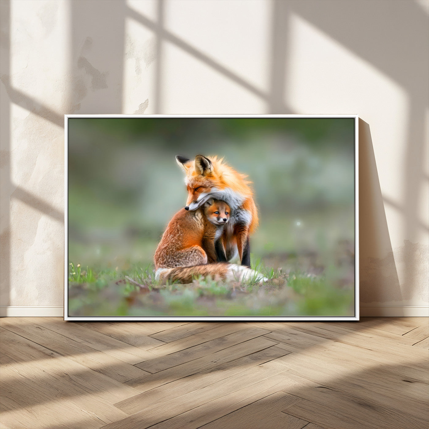 MGV-FC-36X24 - Heartwarming Fox and Baby Cub Wall Art | Ready to Hang Canvas Print of Foxes in Nature | Perfect for
