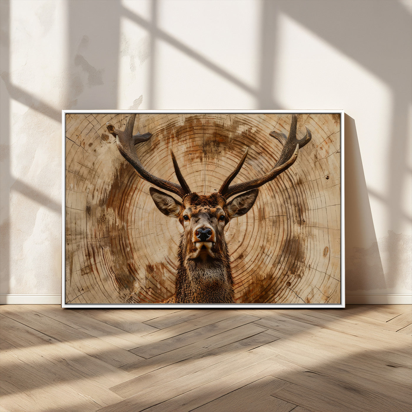 MGV-FC-36X24 - Wood Abstract Deer Wall Art | Rustic Wildlife Canvas Print | Ready to Hang Stag Head Triptych for