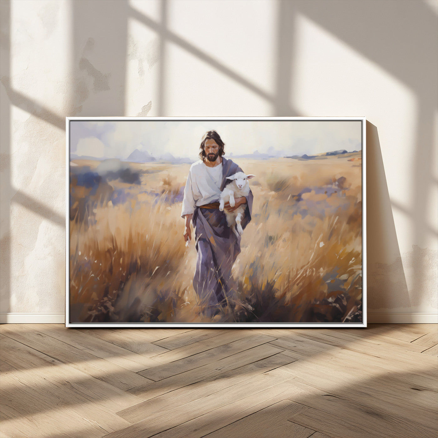 MGV-FC-36X24 - Jesus the Good Shepherd Wall Art Canvas Print - Lost Lamb Print for Prayer Room Decor