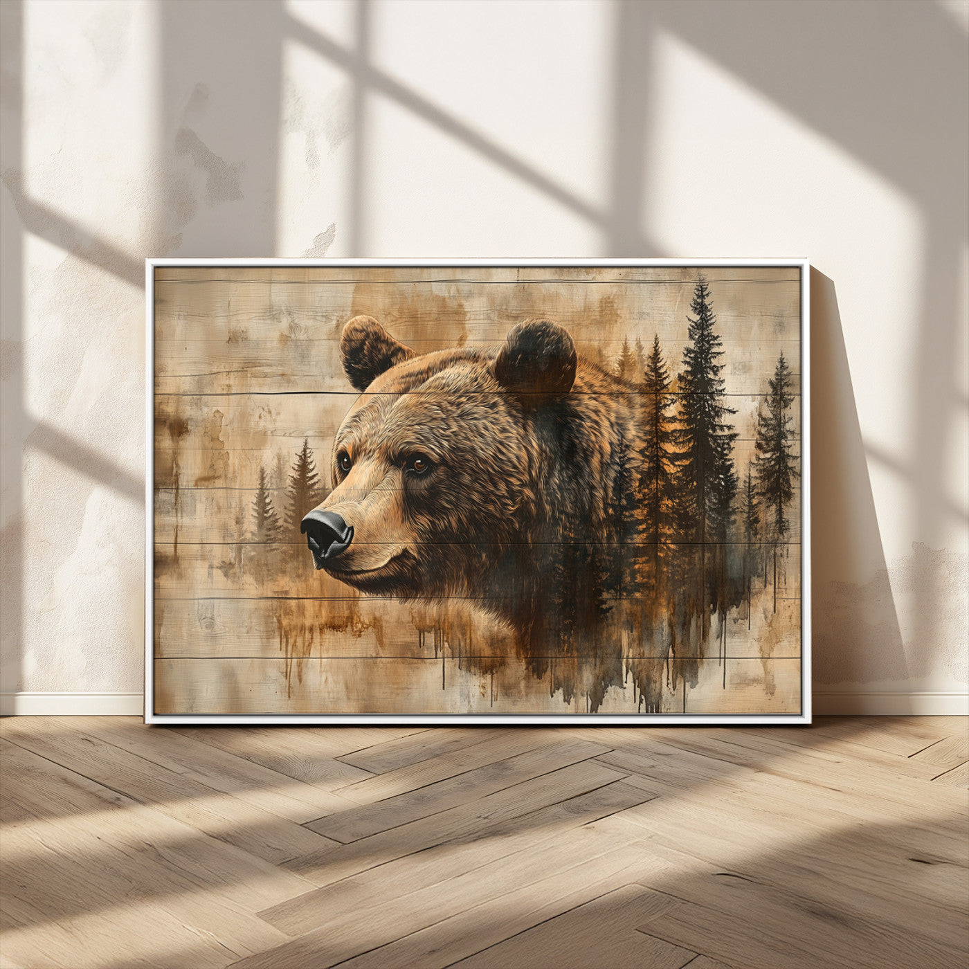 MGV-FC-36X24 - Rustic Grizzly Bear Wall Art, Abstract Grizzly 399 Bear Wall Art Canvas Print - Woodland Wildlife