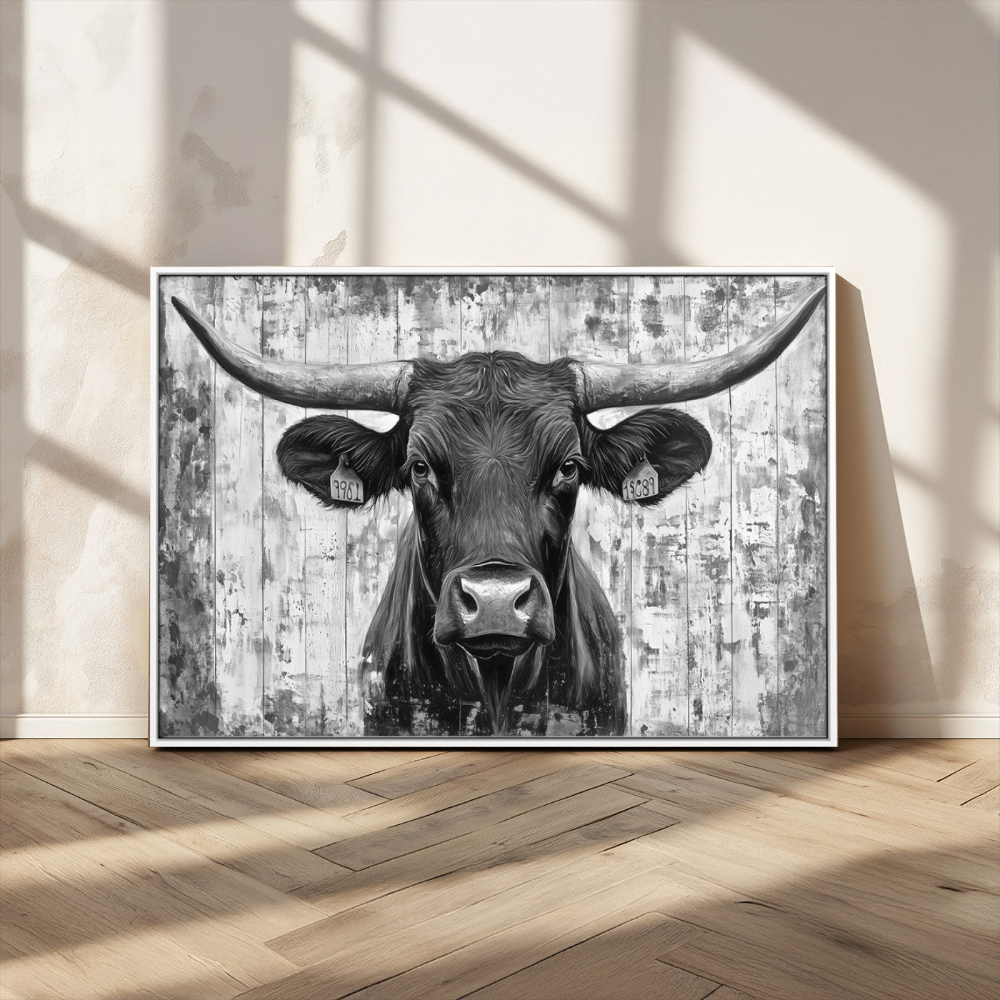 MGV-FC-36X24 - Abstract Longhorn Bull Wall Art Canvas Print - Rustic Texas Western Cow Artwork