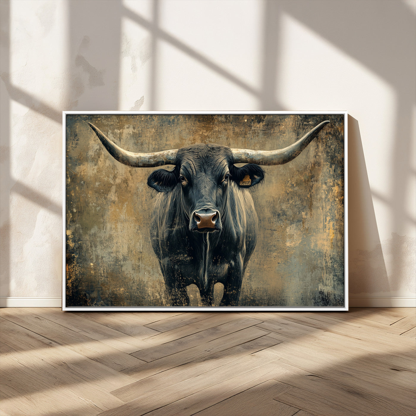MGV-FC-36X24 - Longhorn Bull Wall Art Canvas Print, Framed Rustic Cow Art Picture Print, Texas Longhorn Perfect Western Decor Artwork