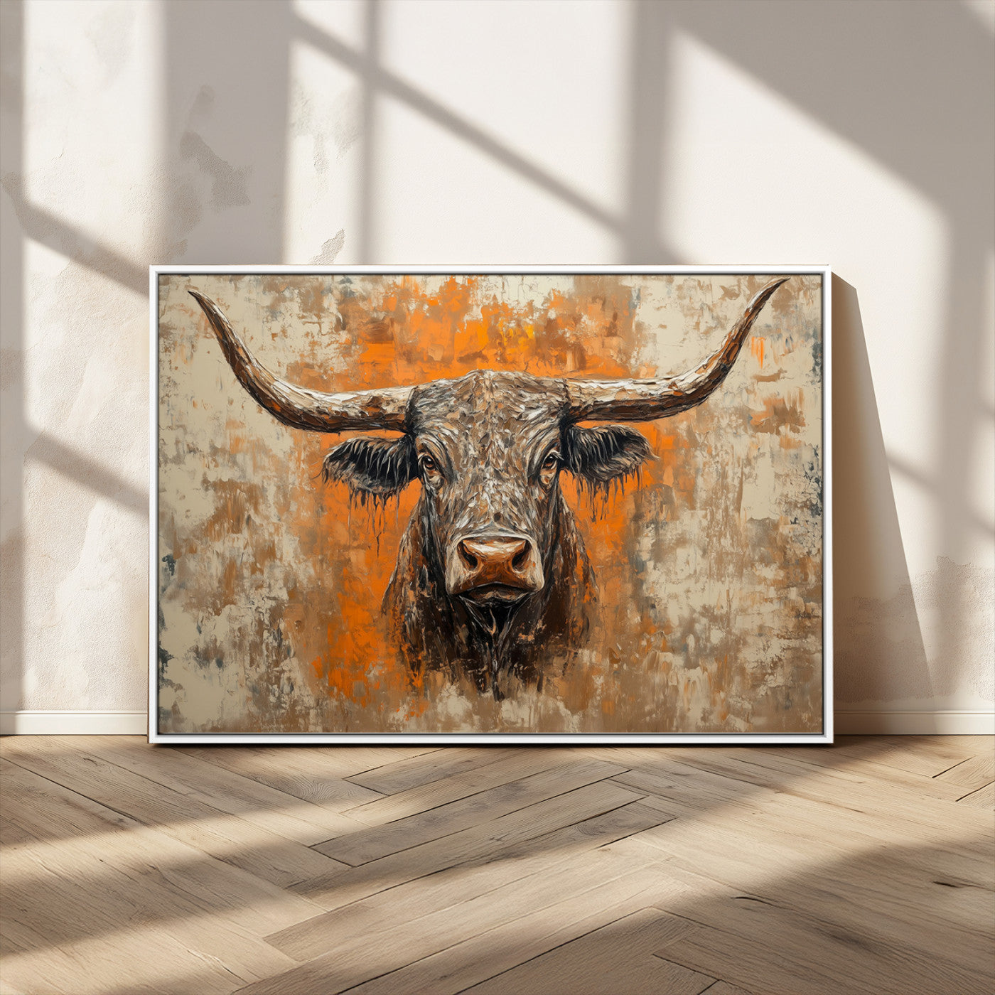 MGV-FC-36X24 - Abstract Cow Longhorn Bull Wall Art Canvas Print - Rustic Texas Western Cattle Artwork
