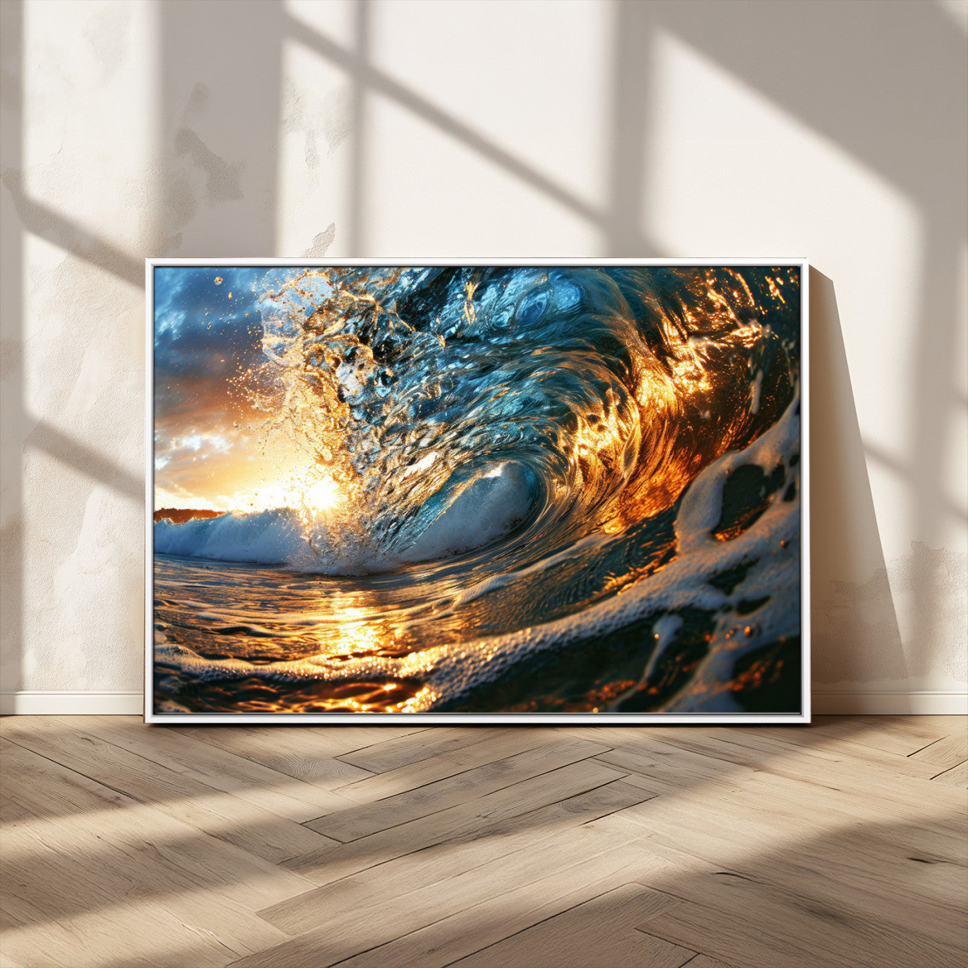 MGV-FC-36X24 - Ocean Wave at Sunset Canvas Wall Art – Vibrant Coastal Beach Waves Print, Large Nautical Decor,