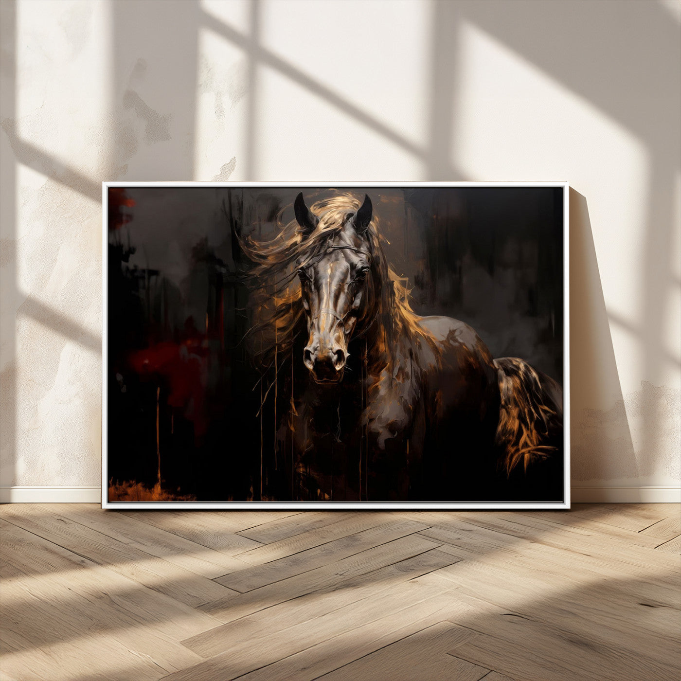 MGV-FC-36X24 - Abstract Black Horse Canvas Print for Farmhouse Wall Art | Abstract Equine Wall Art | Western Decor