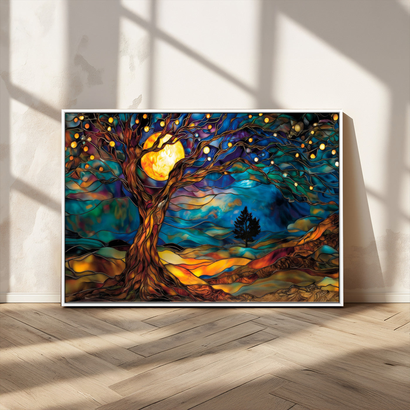 MGV-FC-36X24 - Tree of Life Wall Art - Yggdrasil Tree of Life Canvas Print - Vibrant Moonlit Tree Wall Art,  Tree