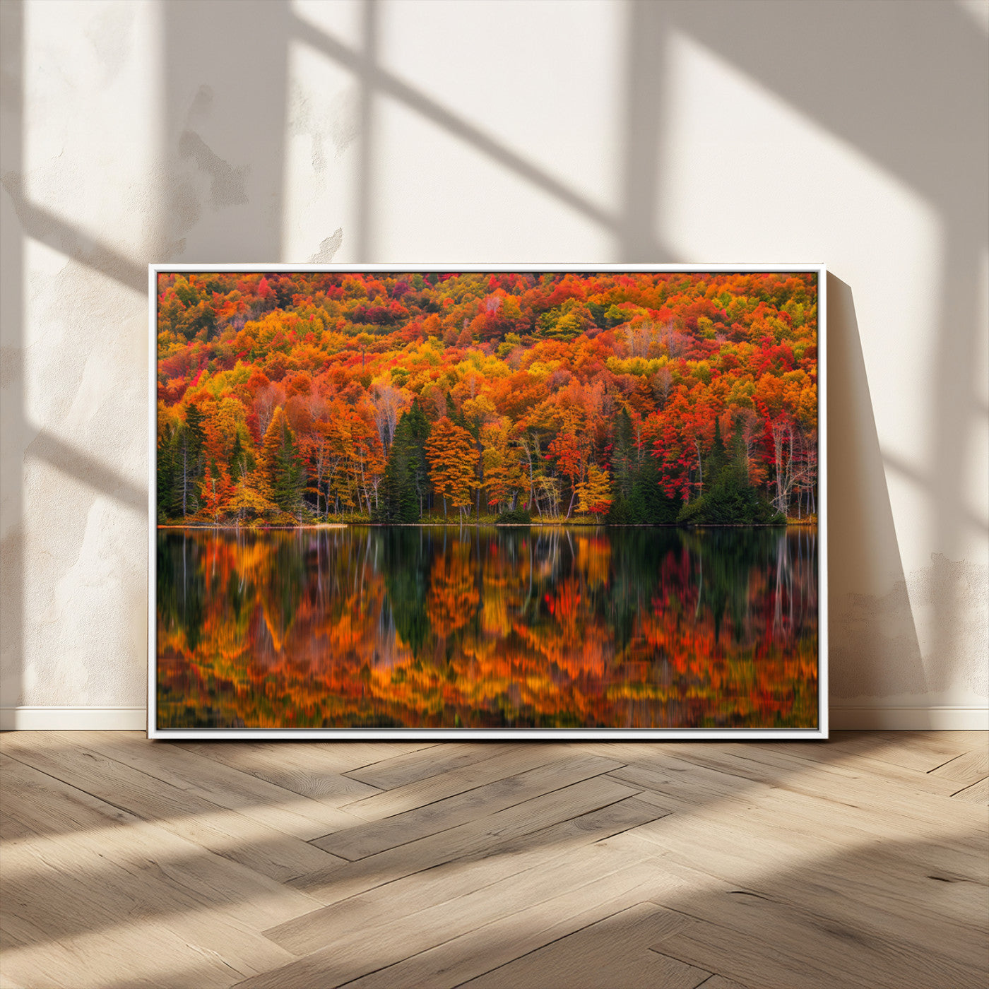 MGV-FC-36X24 - Fall Foliage Wall Art - Autumn Reflection Canvas Print, Stunning Fall Foliage Wall Art, Serene Lake