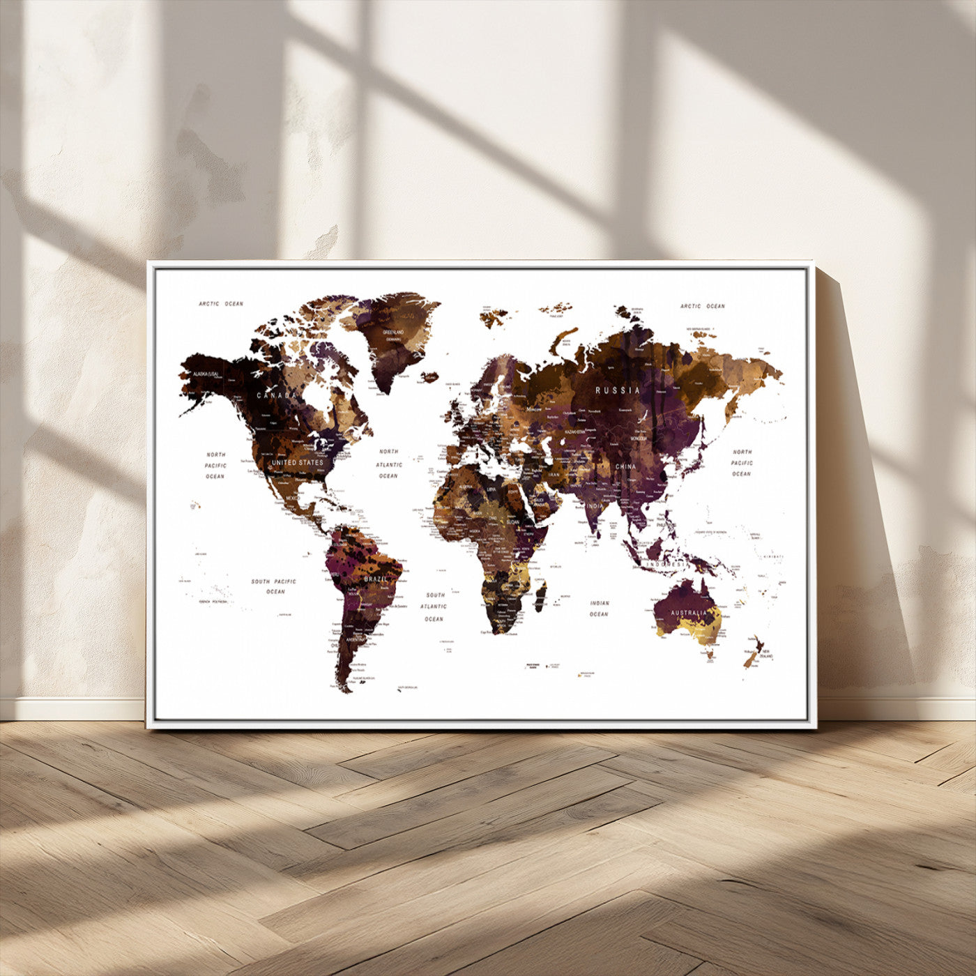 MGV-FC-36X24 - Push Pin World Map Canvas Print – Framed Wall Art for Couples to Track Their Travels – Anniversary