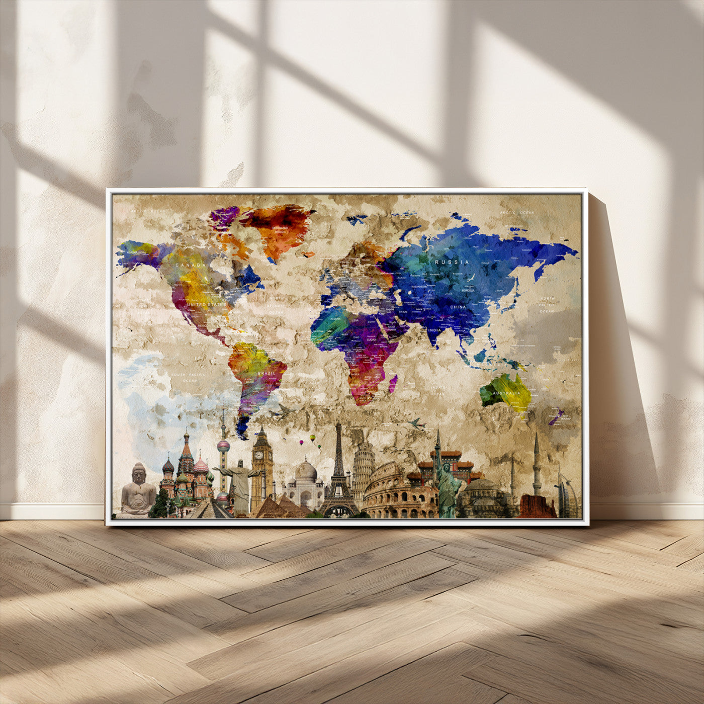 MGV-FC-36X24 - Push Pin World Map Canvas Print – Framed Wall Art for Couples to Track Their Travels – Anniversary
