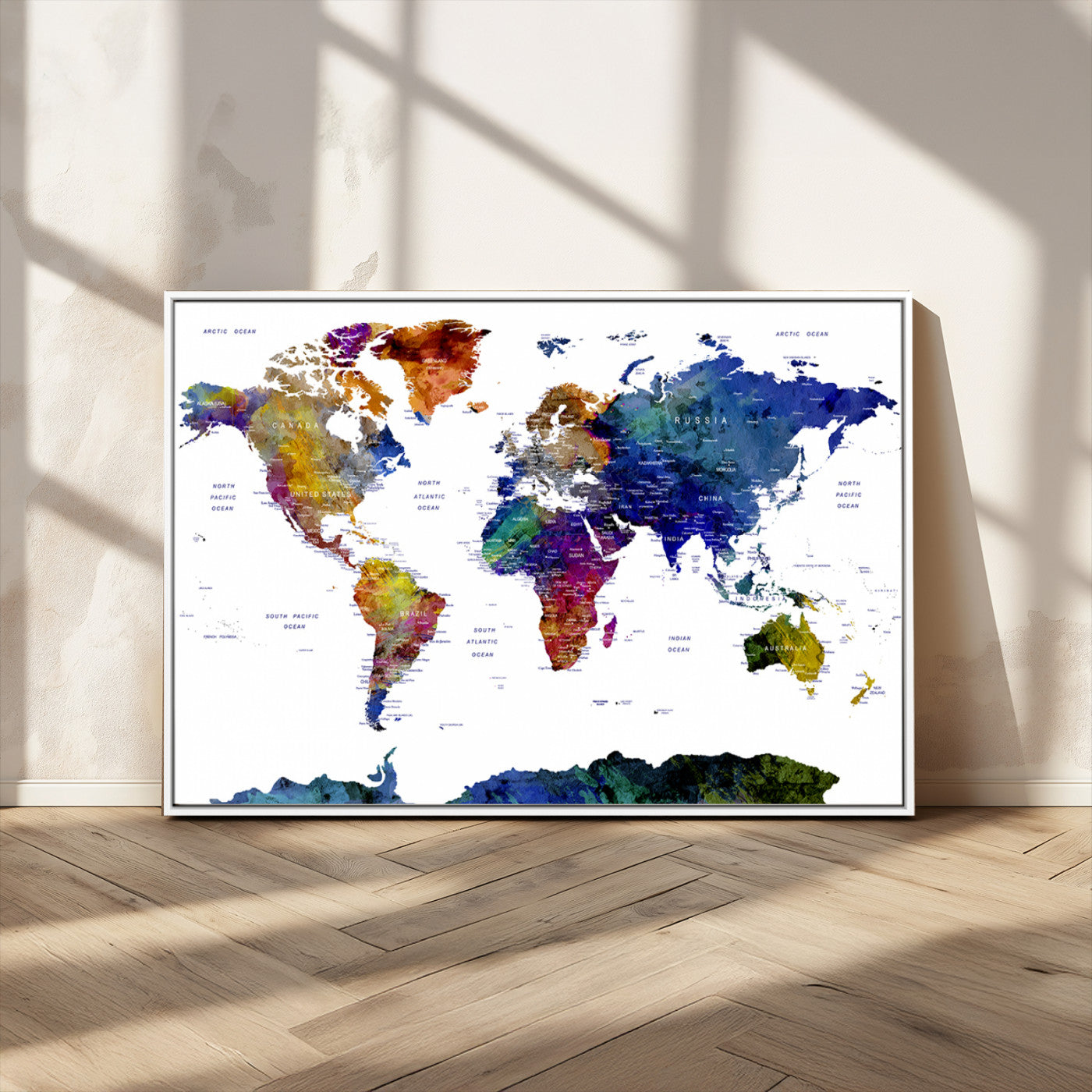 MGV-FC-36X24 - Push Pin World Map Canvas Print – Framed Wall Art for Couples to Track Their Travels – Anniversary
