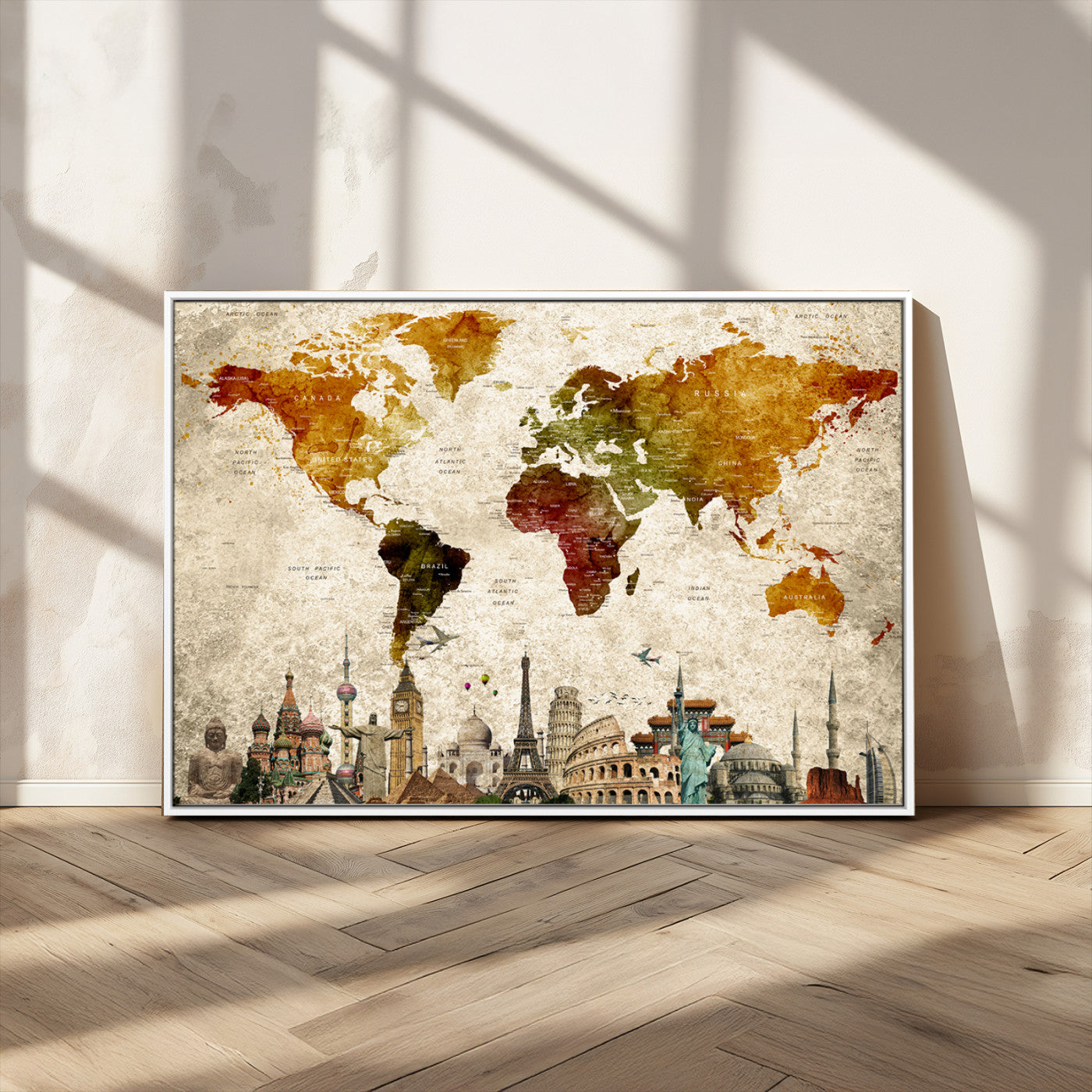 MGV-FC-36X24 - Push Pin World Map Canvas Print – Framed Wall Art for Couples to Track Their Travels – Anniversary