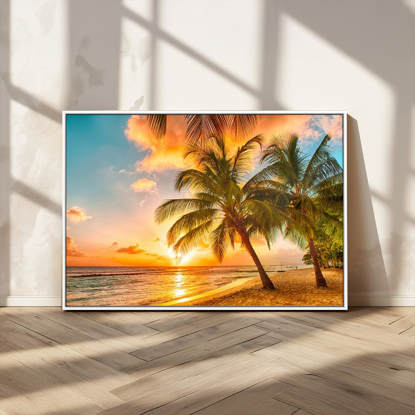 MGV-FC-36X24 - Tropical Sunset Beach Canvas Wall Art Print – Vibrant Palm Trees and Coastal Sunset Wall Decor for