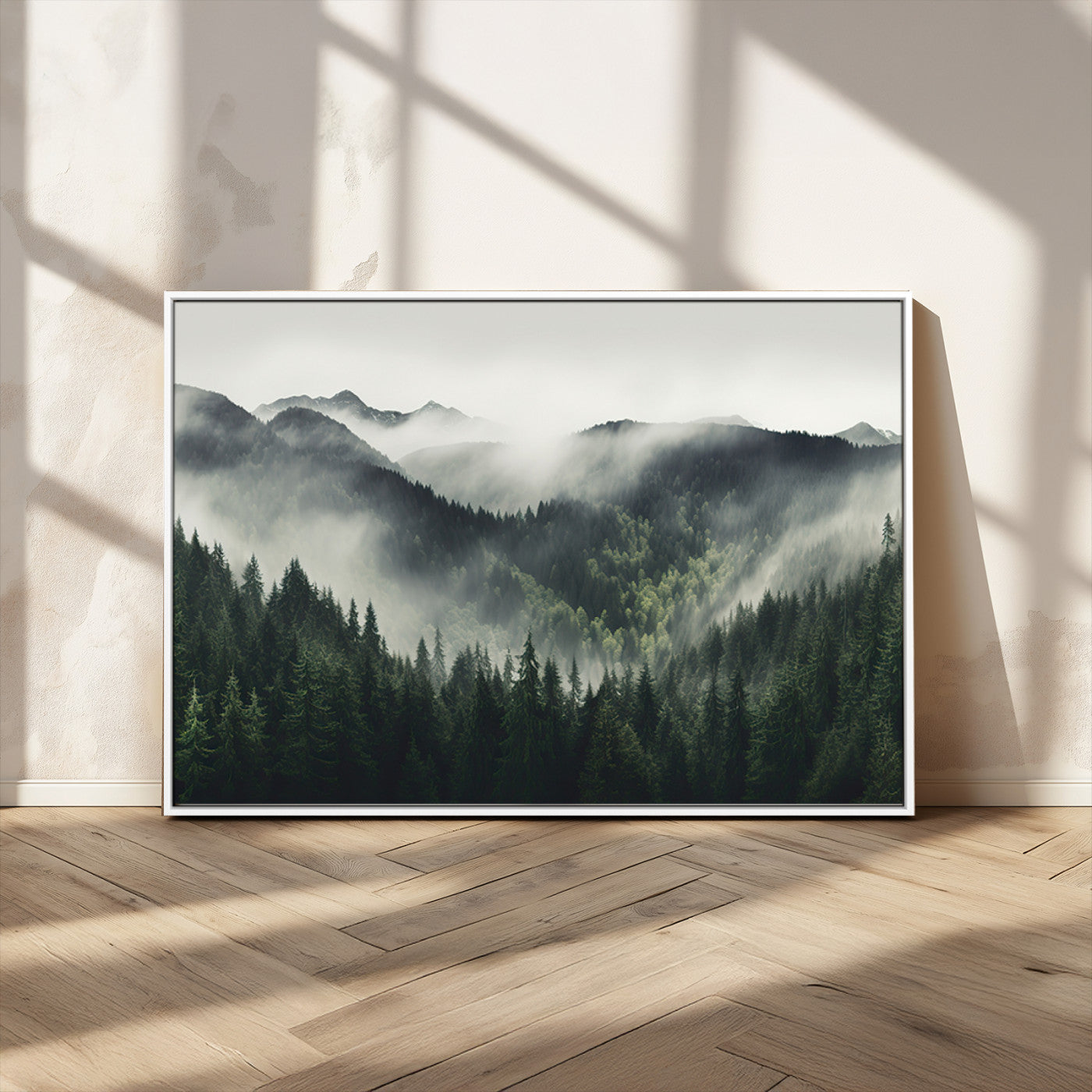 MGV-FC-36X24 - Misty Forest Canvas Print Wall Art Premium Canvas Print a Foggy and Serene Atmosphere