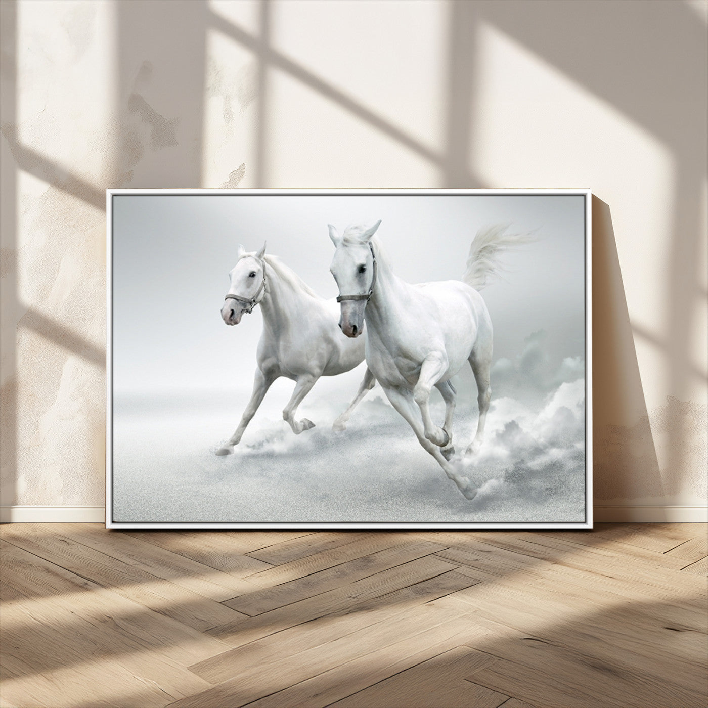 MGV-FC-36X24 - Large Wall Art Animal Canvas Print - Beautiful Running White Horses