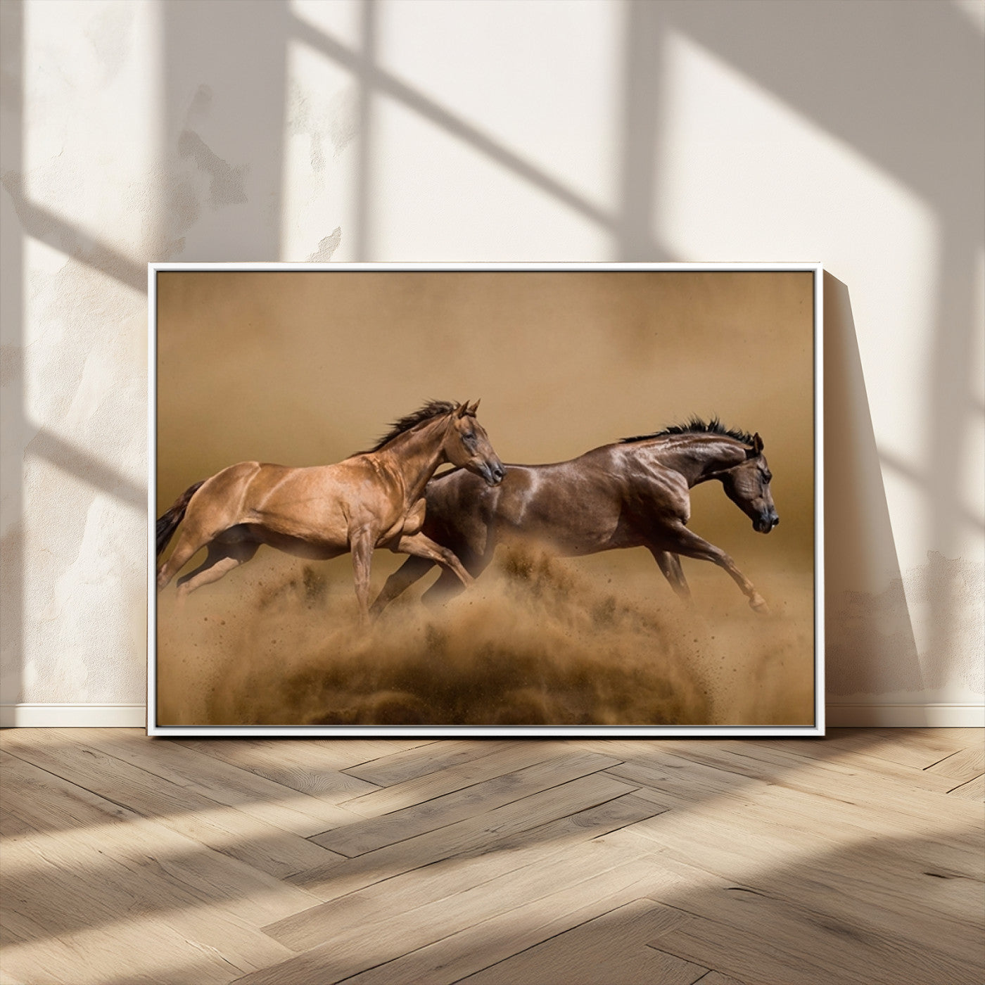 MGV-FC-36X24 - Large Wall Art Animal Canvas Print - Two Running Brown Horses