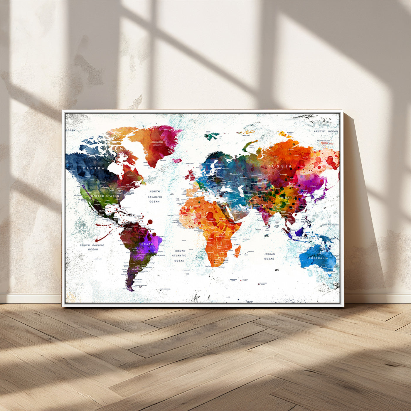 MGV-FC-36X24 - Push Pin World Map Canvas Print – Framed Wall Art for Couples to Track Their Travels – Anniversary