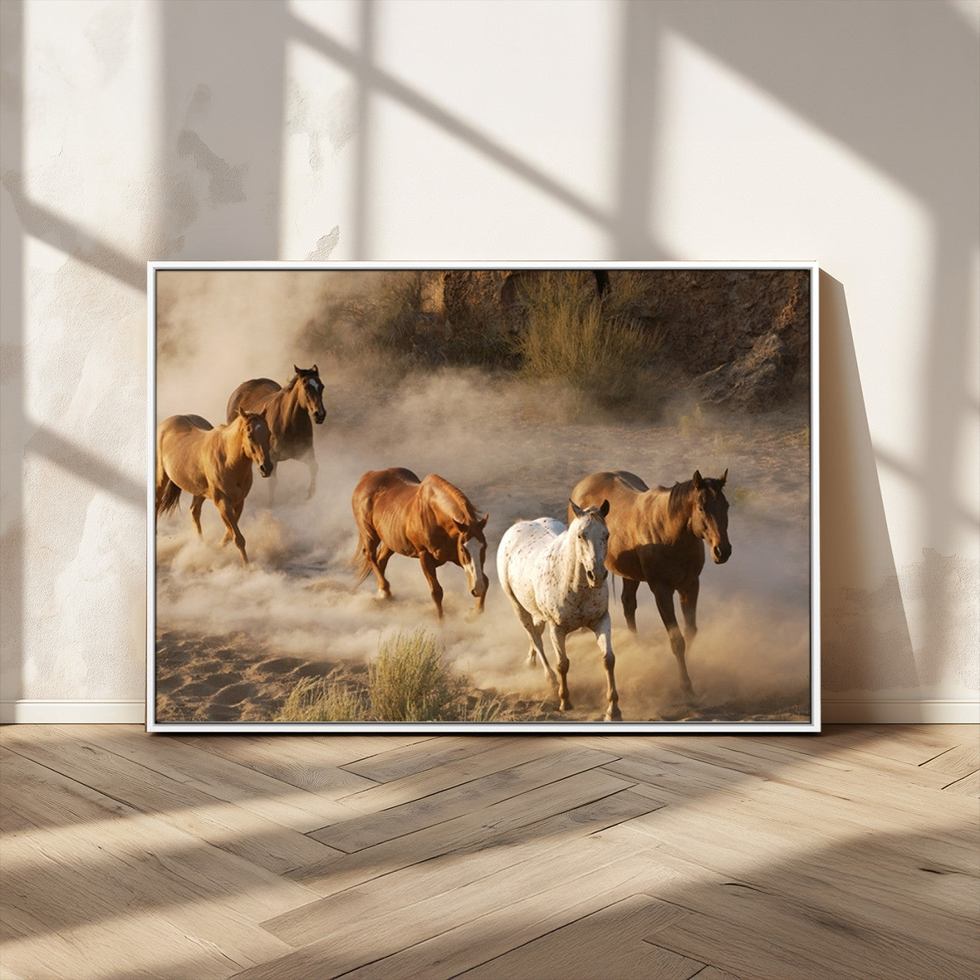 MGV-FC-36X24 - Large Wall Art 5 Horses Running on Sand Canvas Print