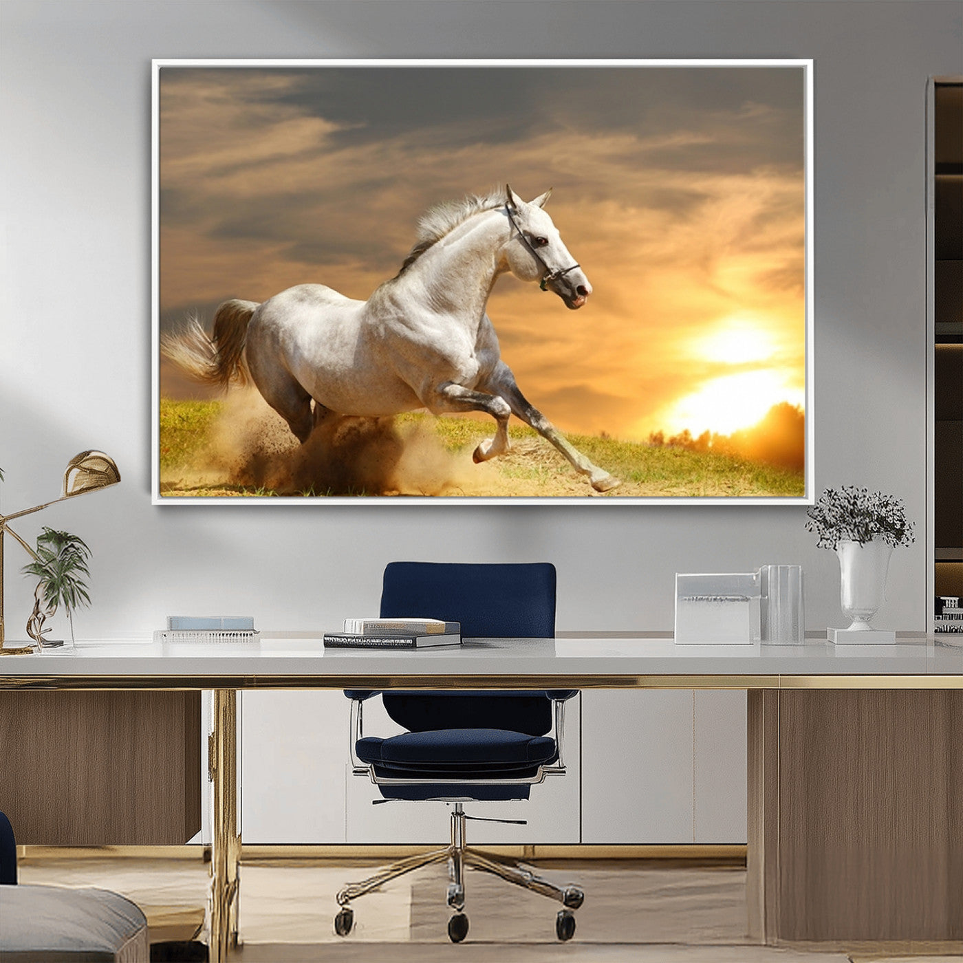 MGV-FC-36X24 - Large Wall Art Galloping White Horse at Sunset Canvas Print